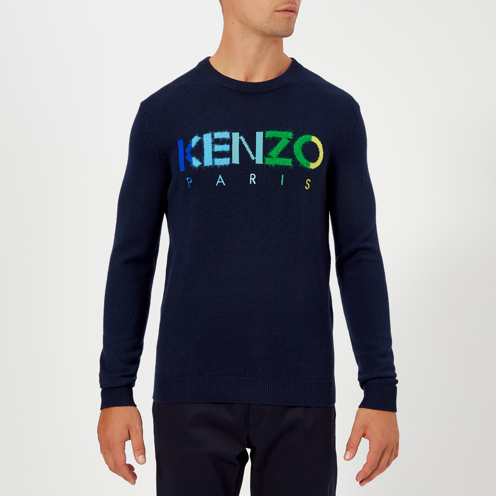 KENZO Men s Paris Logo Multi Colour Jumper Navy Blue Coggles