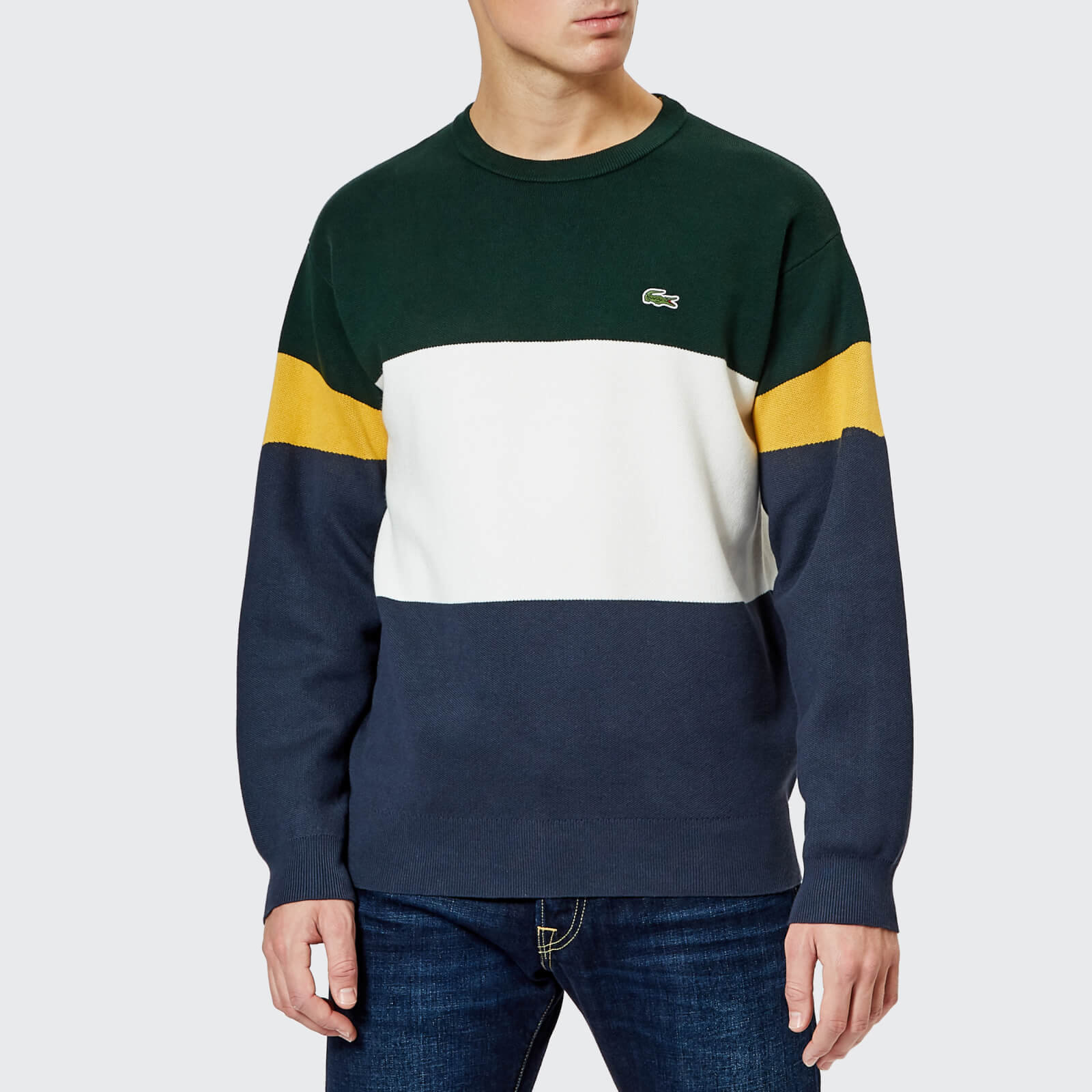 Lacoste Men s Colour Block Knitted Jumper Meridian Blue Flour Sinople Coggles