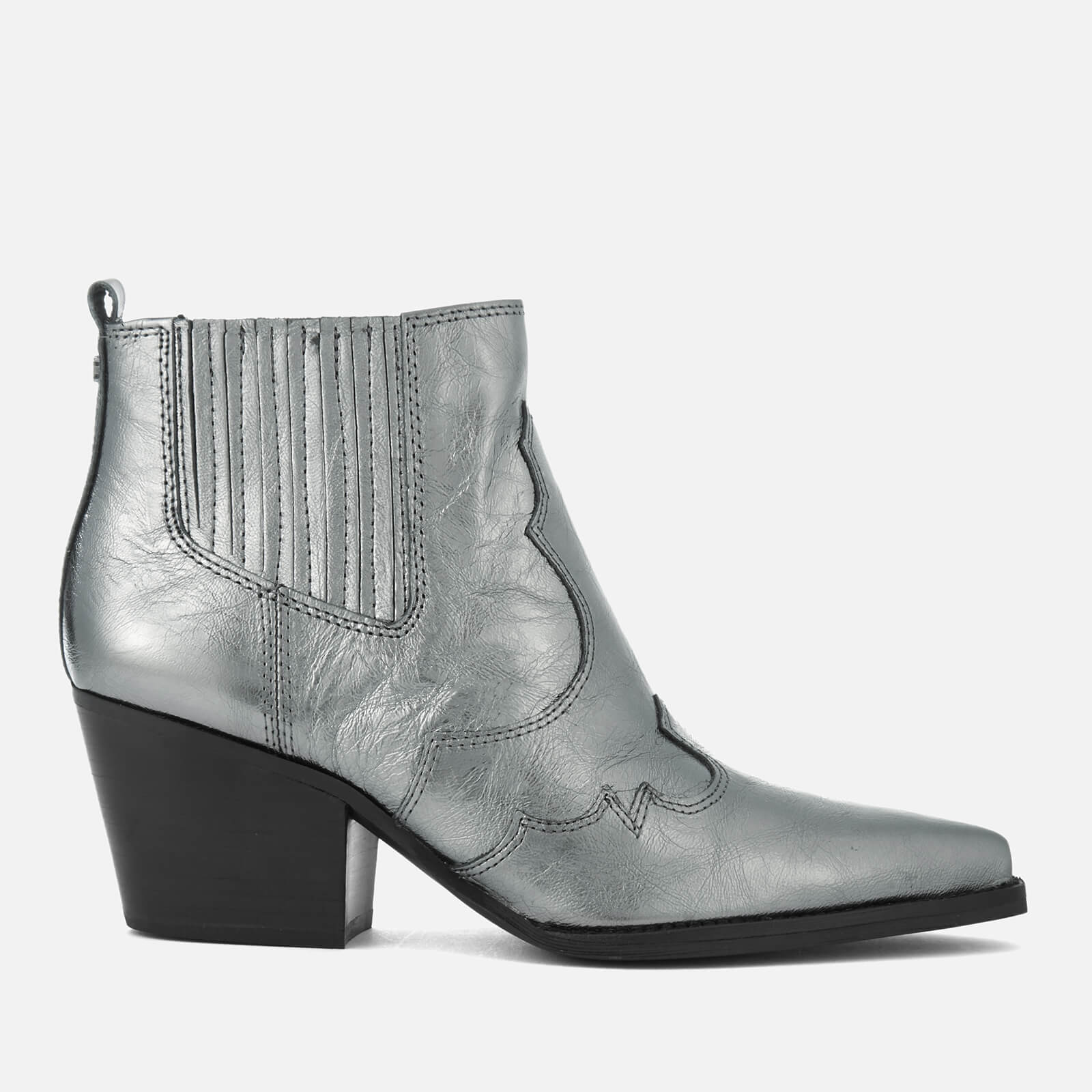 Sam Edelman Women s Winona Distressed Metallic Leather Western Boots Anthracite Allsole