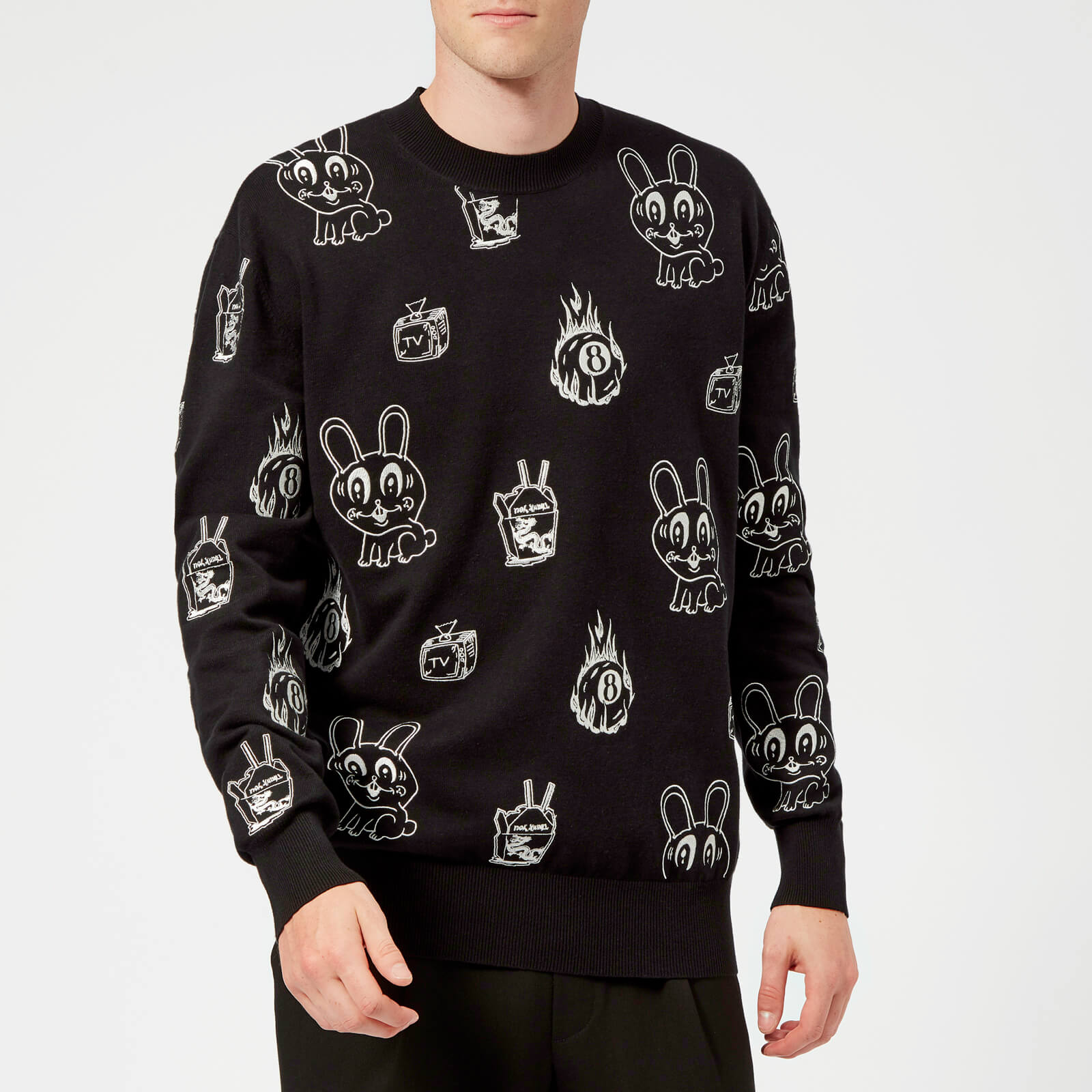 McQ Alexander McQueen Men s Bunny Sticker Crew Neck Jumper Darkest Black Coggles