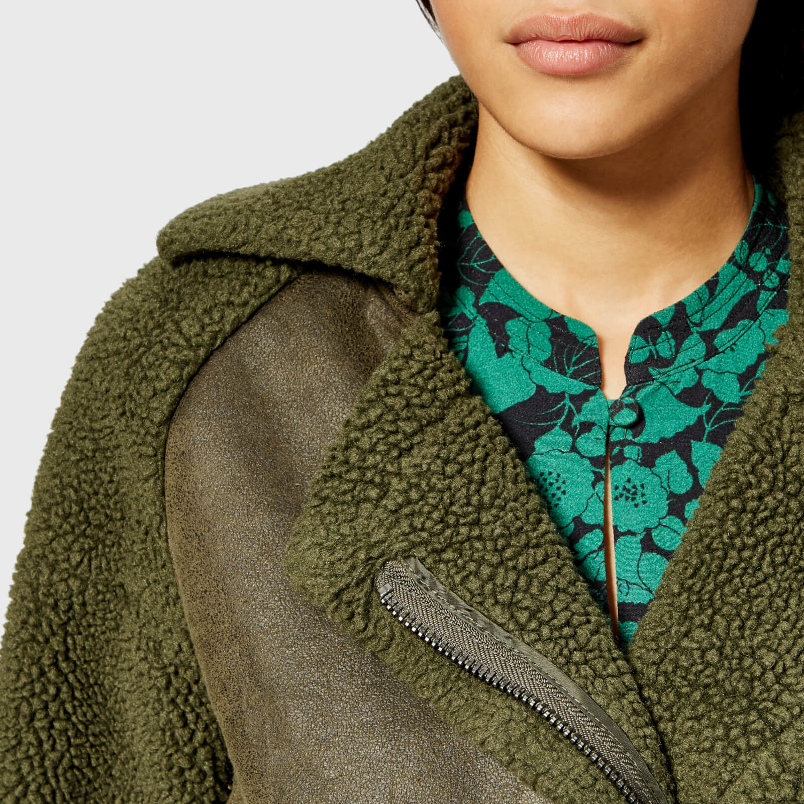 Whistles Women s Borg Biker Coat Khaki Coggles
