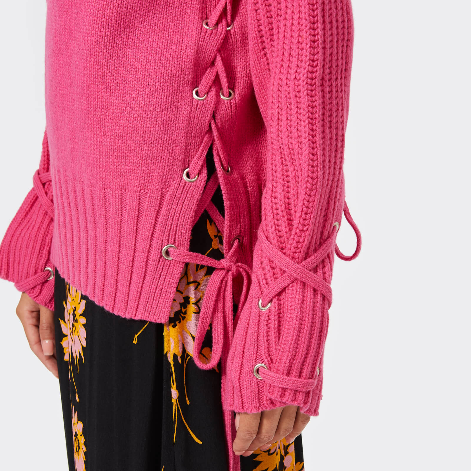 McQ Alexander McQueen Women's Lace Up Jumper - Acid Pink