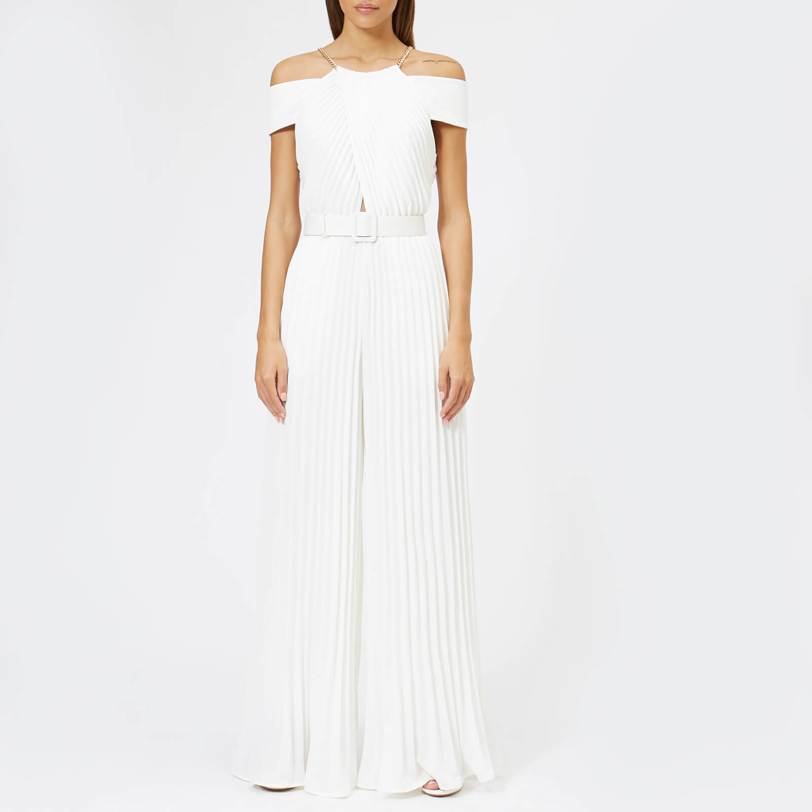 Self portrait across shoulder sale pleated jumpsuit