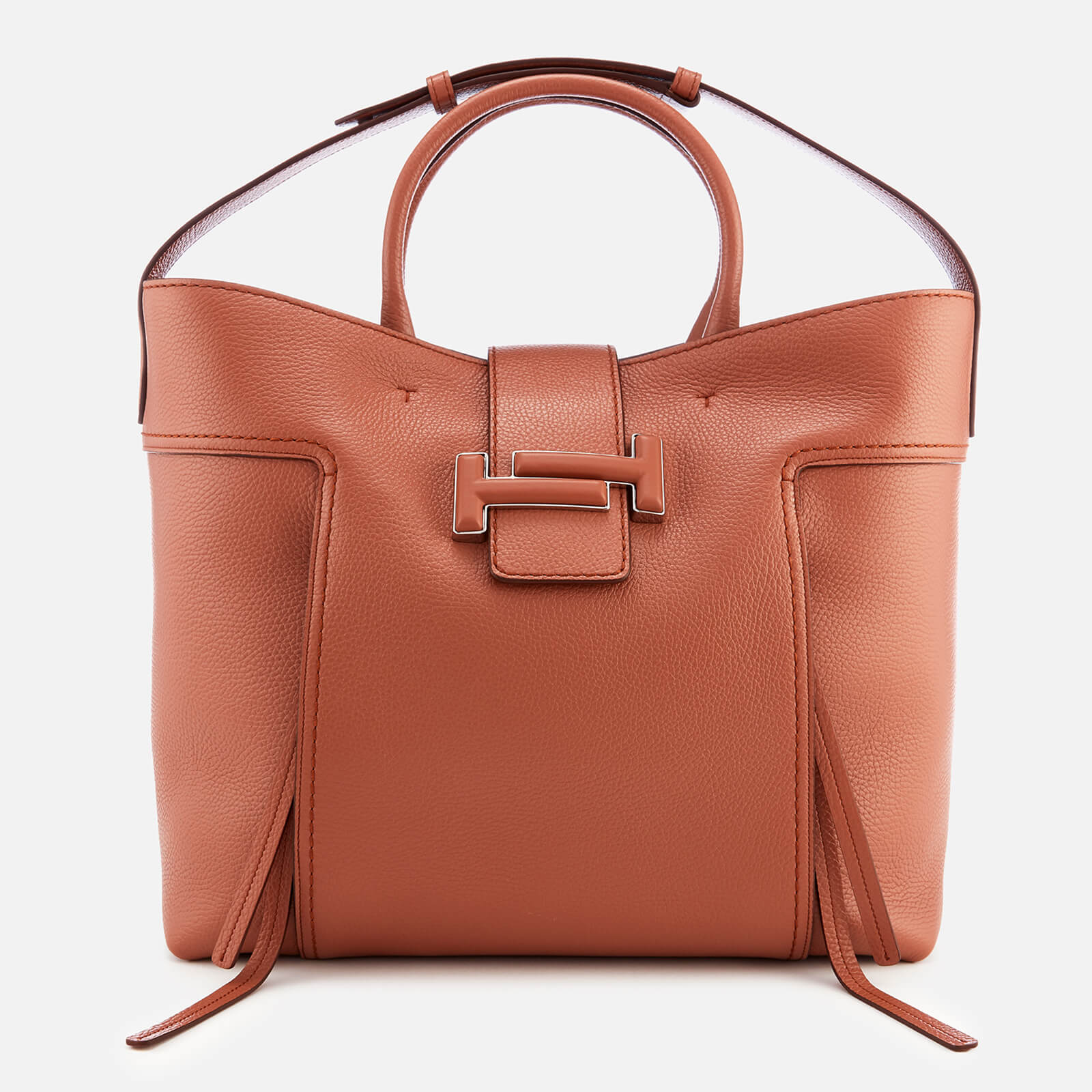 トートバッグ Tod's Spacious Textured Brown Handbag With Central Clasp Tod's Spacious Textured Brown Handbag With Central Clasp