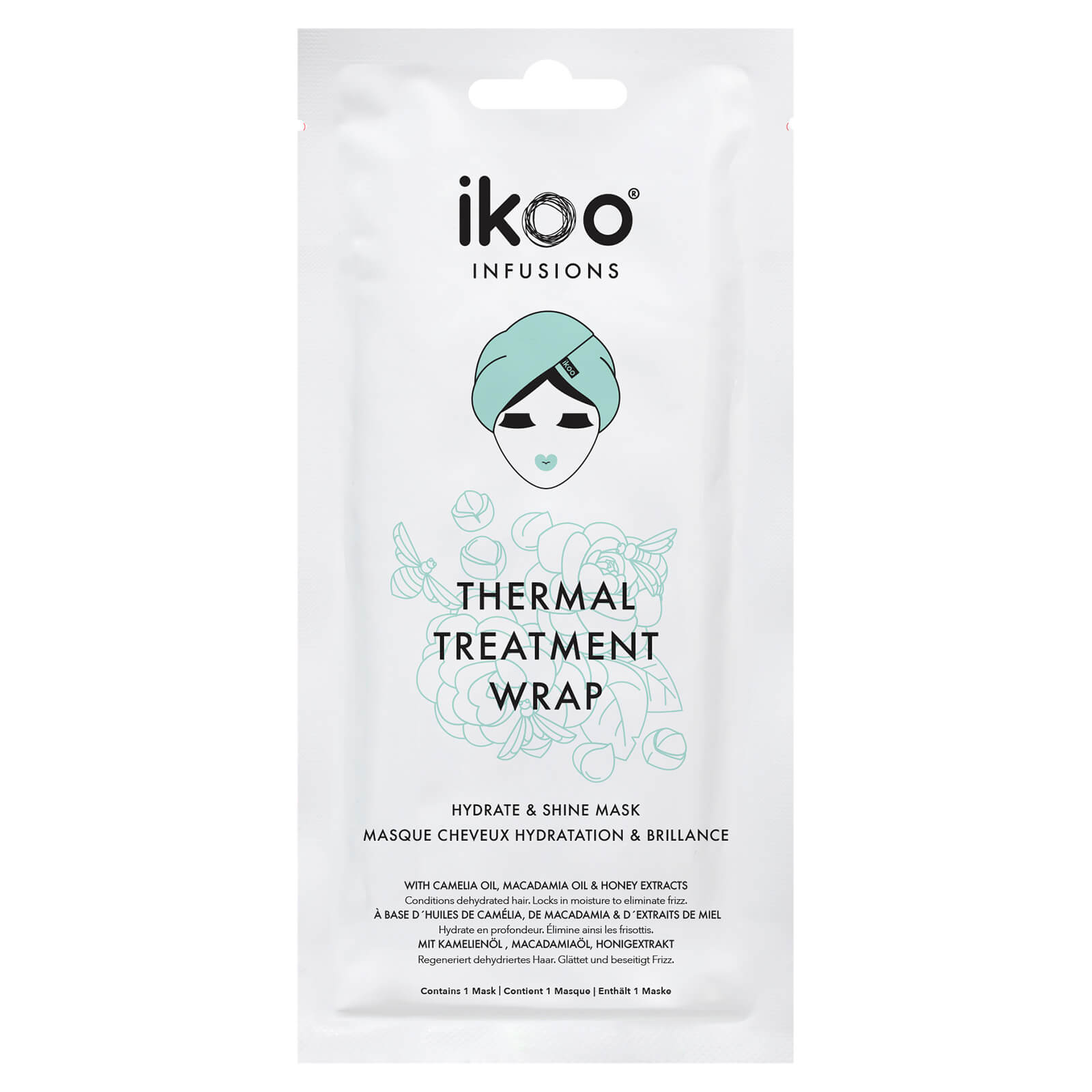 Turbante mascarilla de hidratación y brillo para cabello Infusions Thermal Treatment Hair Wrap de ikoo 35 g