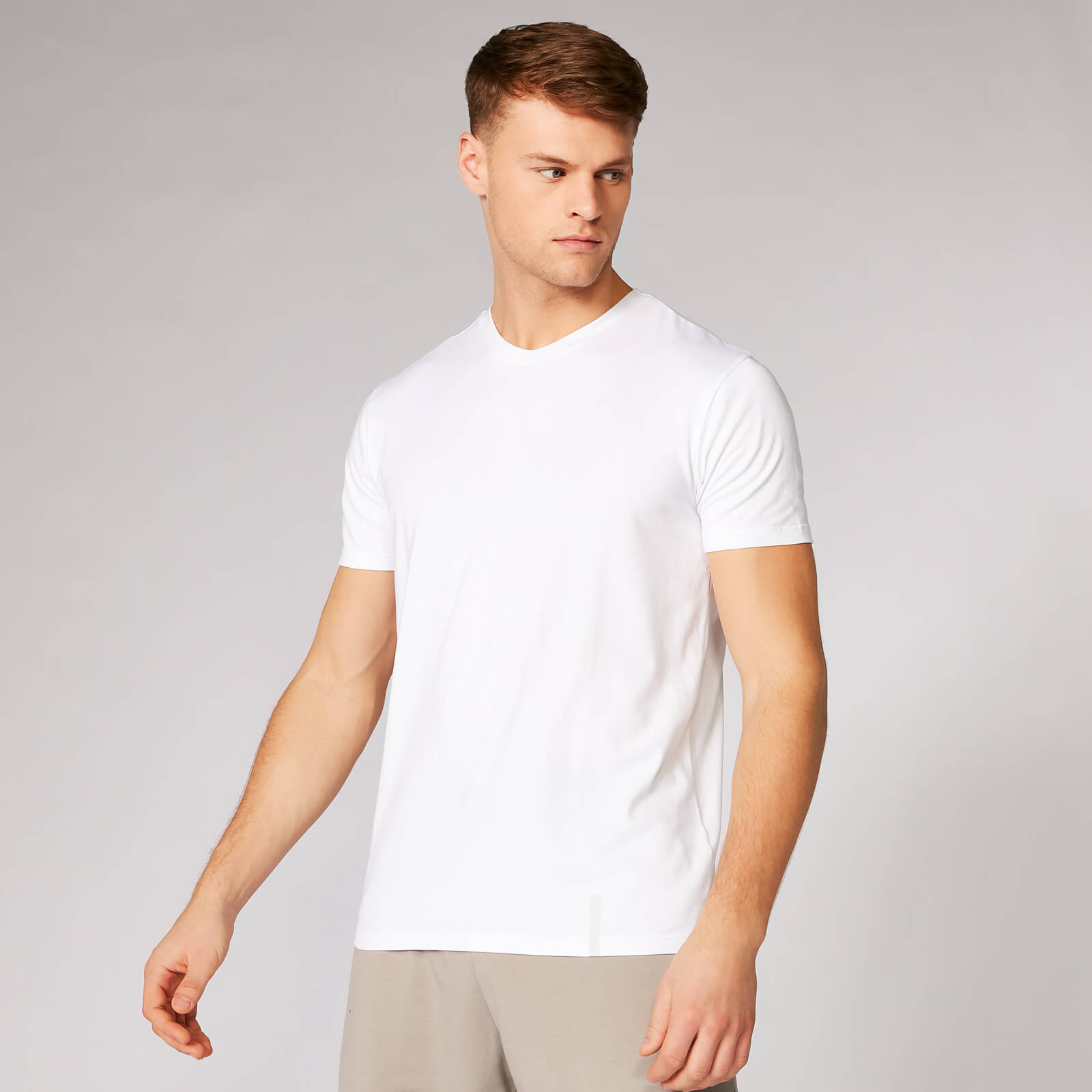 Luxe klasična majica kratkih rukava s V izrezom - Bijela - S