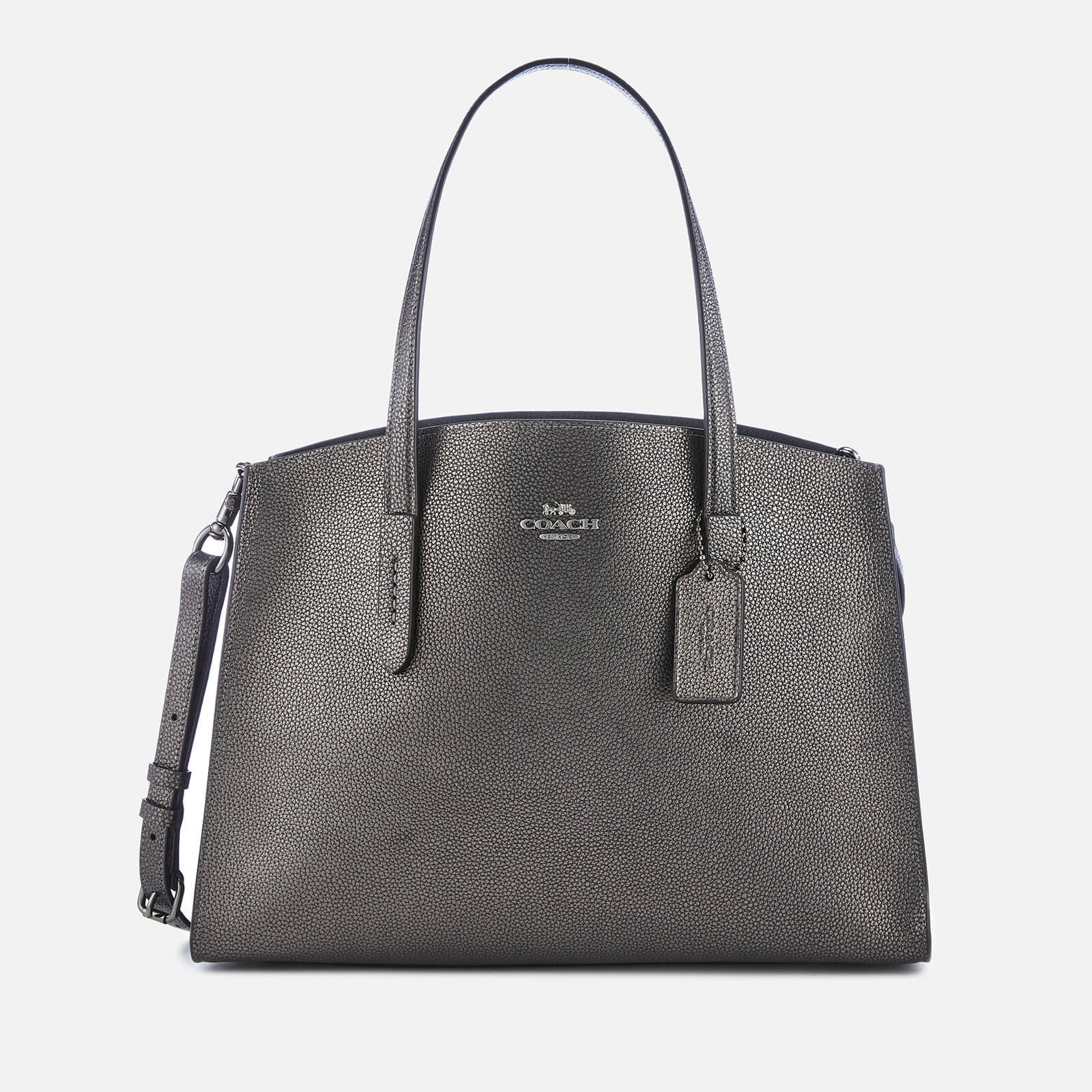 Coach Women s Metallic Leather Charlie Carryall Bag Metallic Graphite Coggles