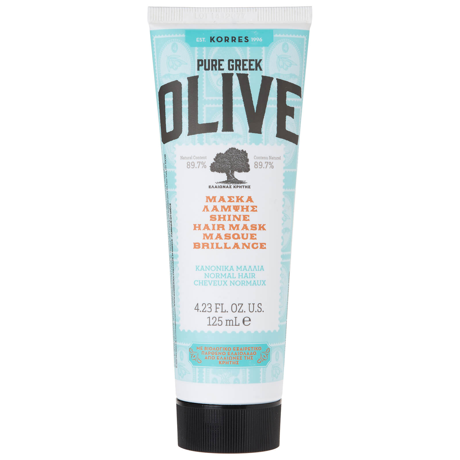 Mascarilla de cabello para brillo Natural Pure Greek Olive para cabello apagado/normal de KORRES 125 ml