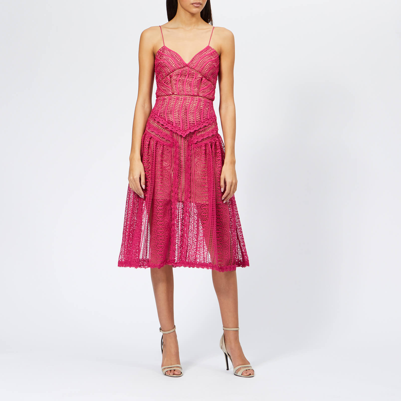Self Portrait Women s Spiral Lace Panel Dress Fuchsia Coggles