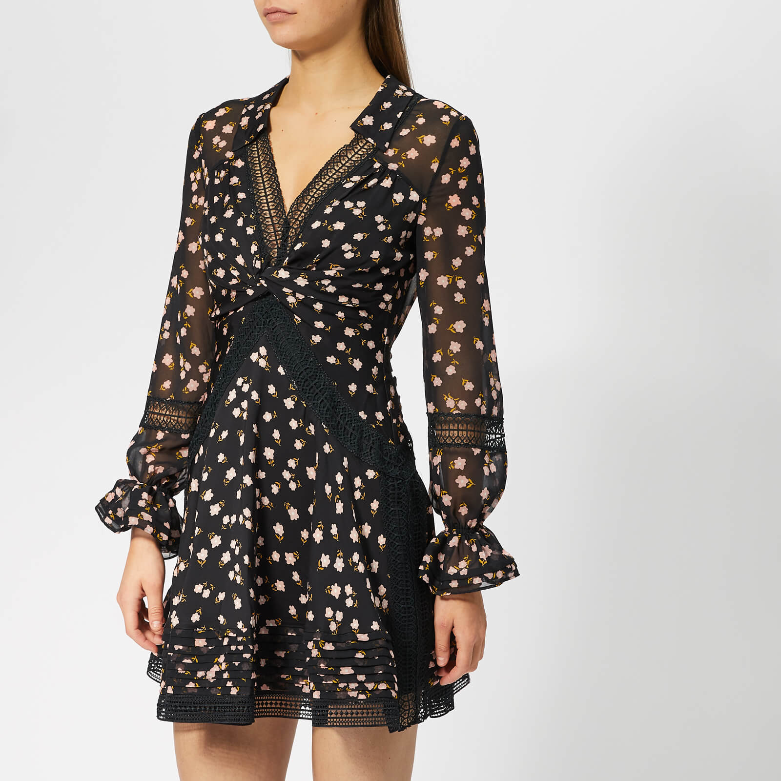 Self Portrait Women s Twist Front Ditsy Mini Dress Black Coggles