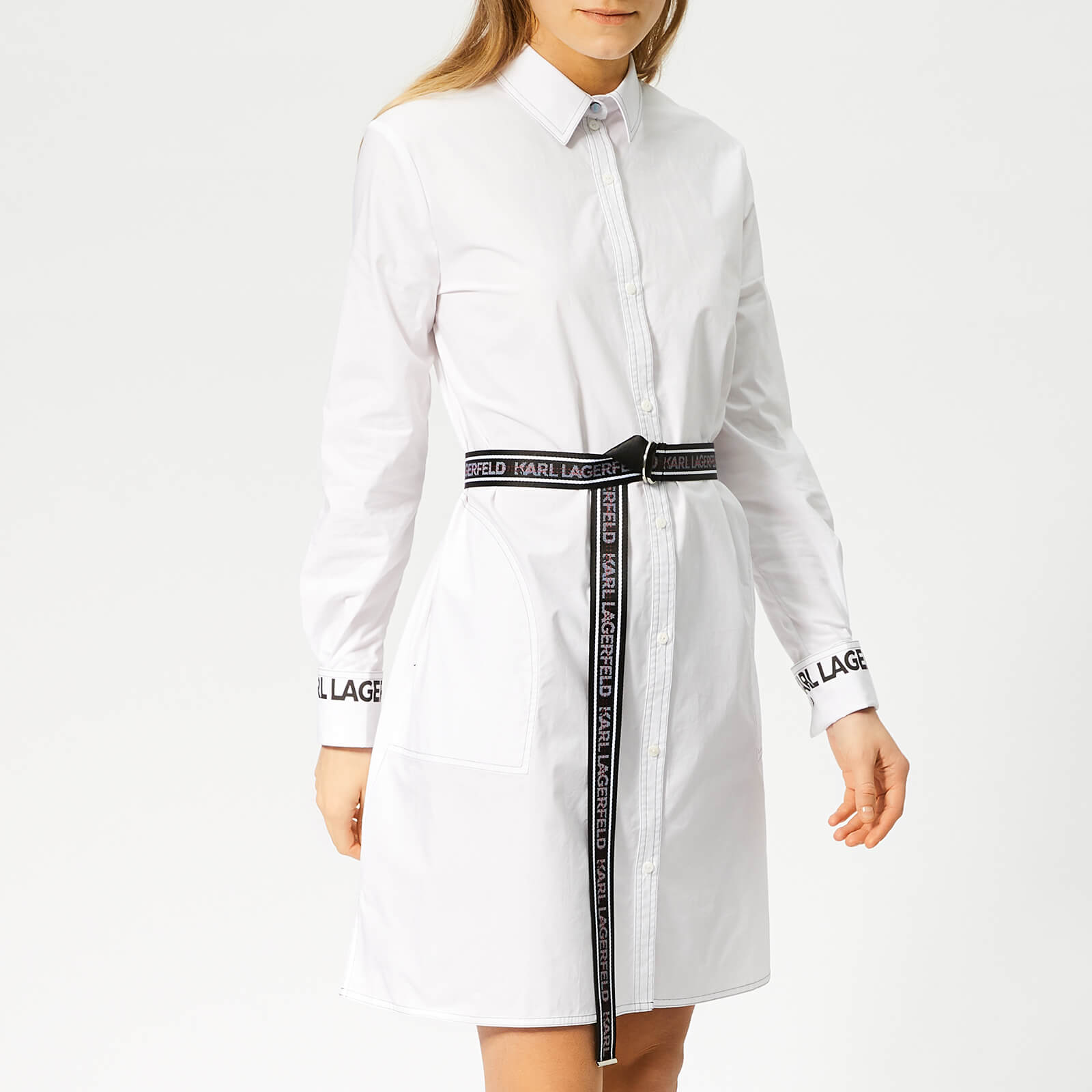 Karl Lagerfeld Women s Shirt Dress with Logo Belt White Coggles