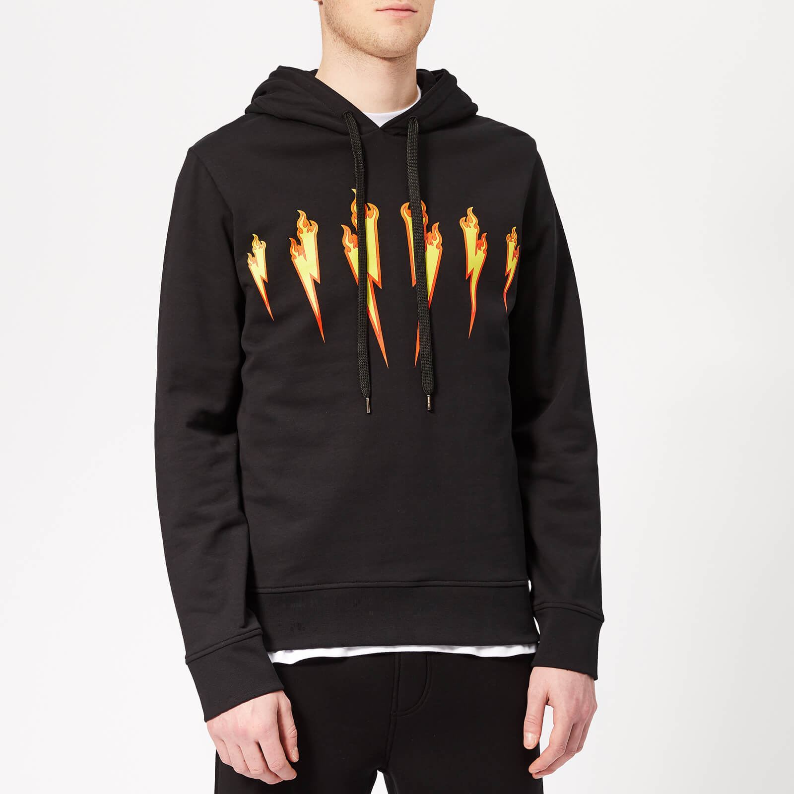 Neil Barrett Men s Flame Bolt Hoodie Black Yellow Coggles