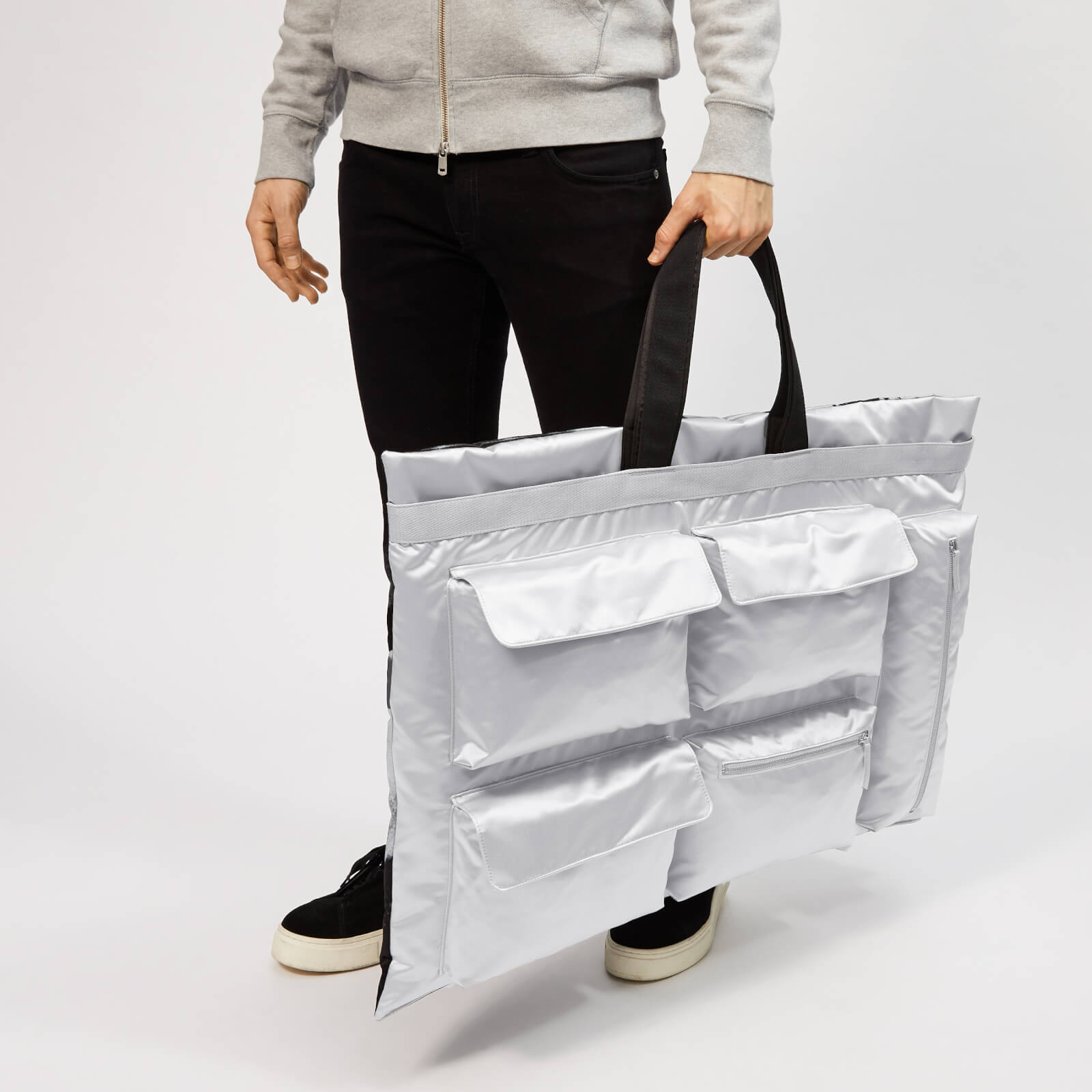Eastpak X Raf Simons Men s Poster Tote Bag Silver Satin Coggles