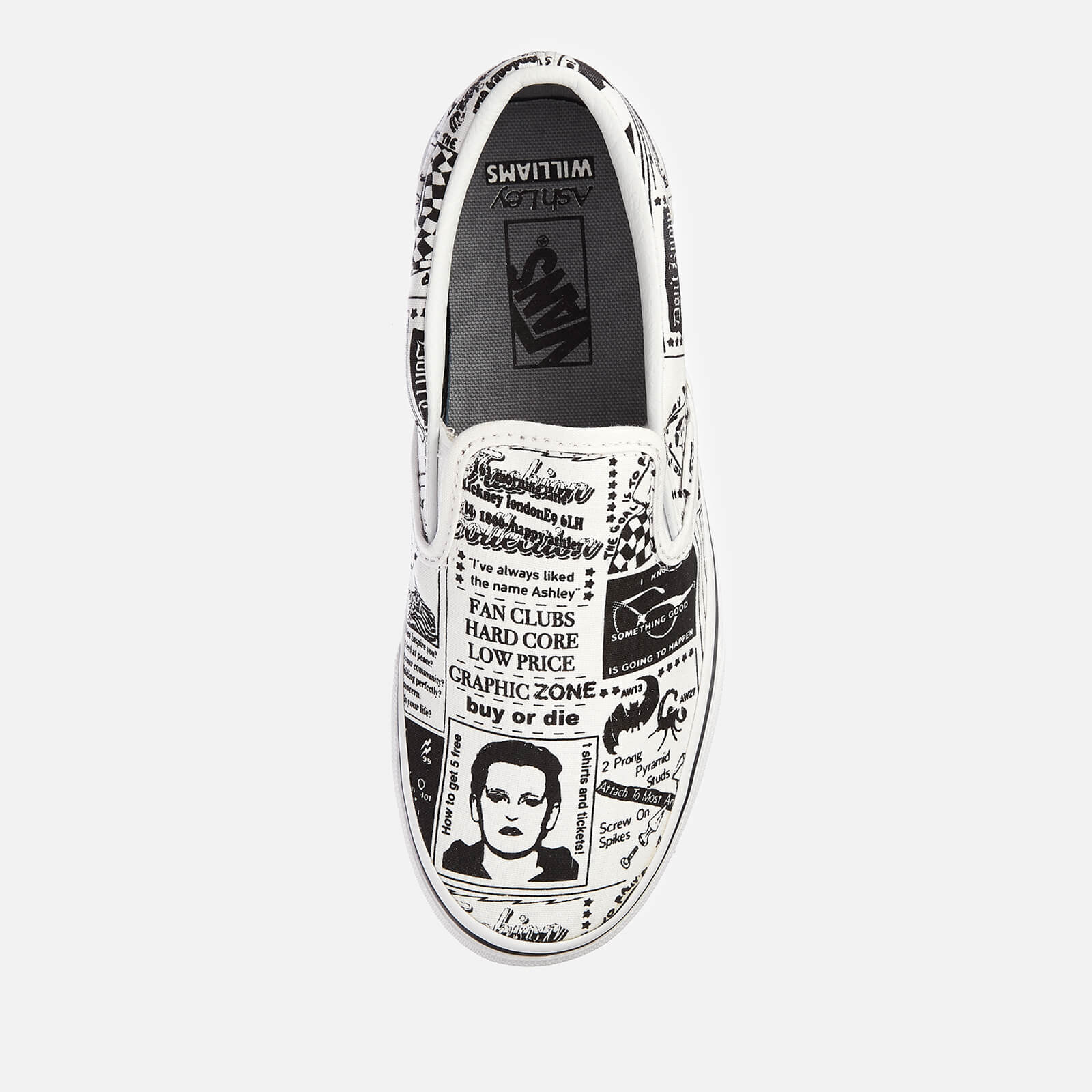 Vans X Ashley Williams Women's Classic Slip-On Trainers - Newspaper/True  White - UK 3 | Coggles