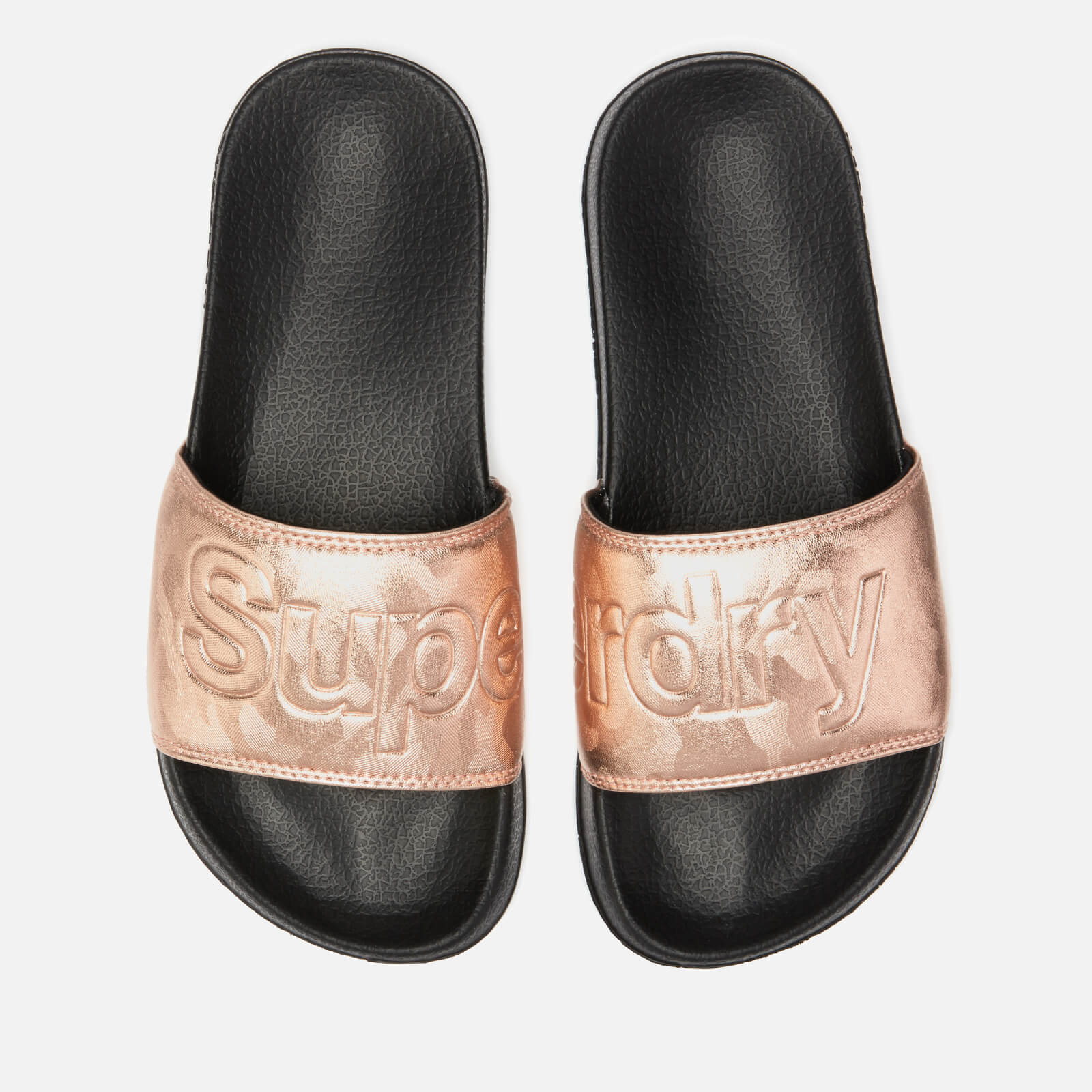 Superdry Women s Pool Slide Sandals Black Rose Gold Camo Allsole