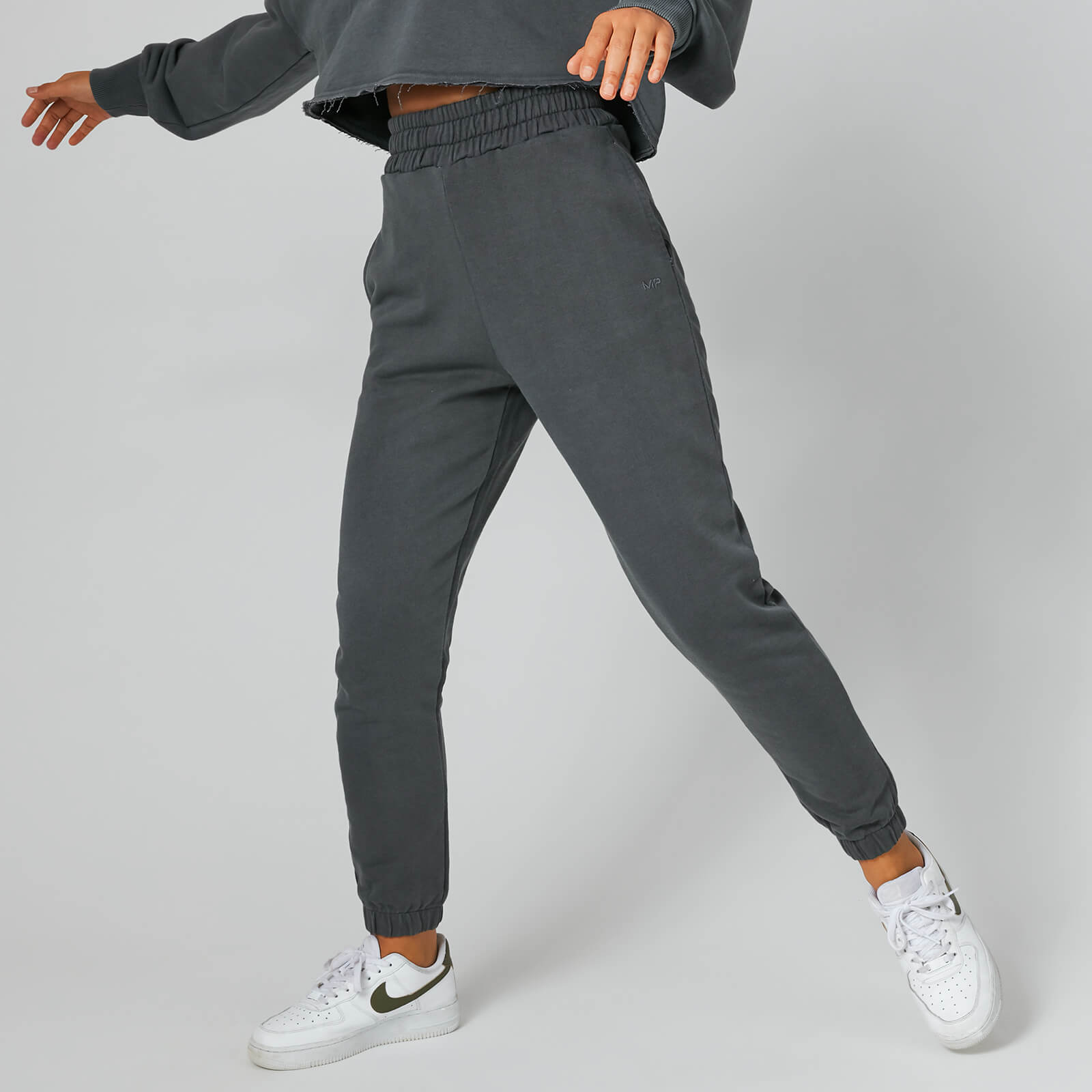 High-Waisted Washed Joggers - Grey
