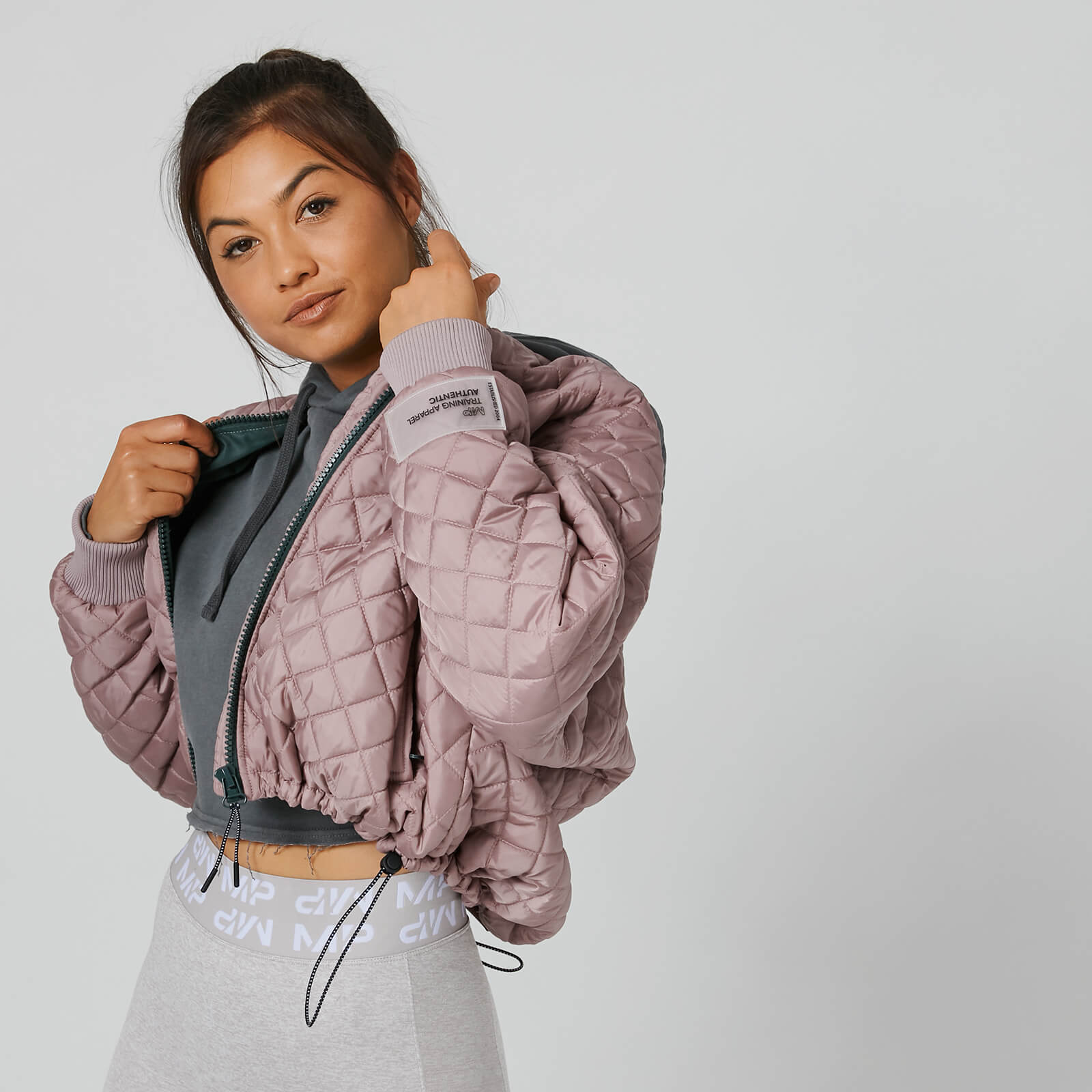 Oversized Quilted Bomber Jacket - Pink