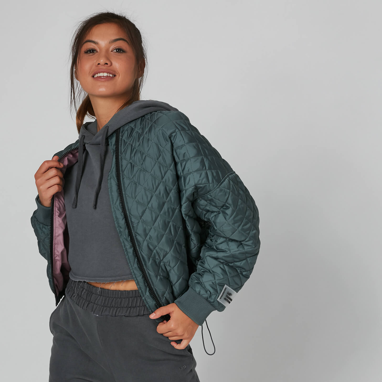 Oversized Quilted Bomber jakna - Siva