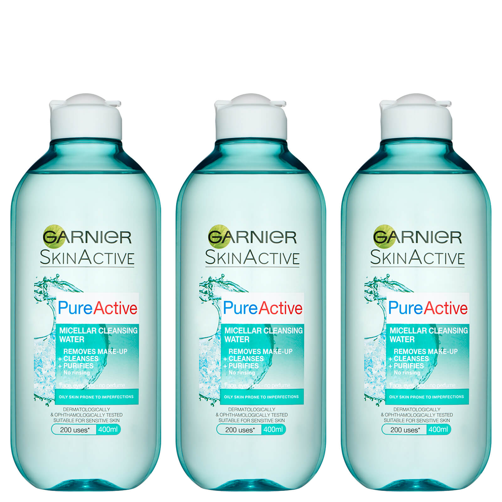 Garnier Pure Active Micellar Water facial cleanser Oily Skin 400ml (3 Pack)