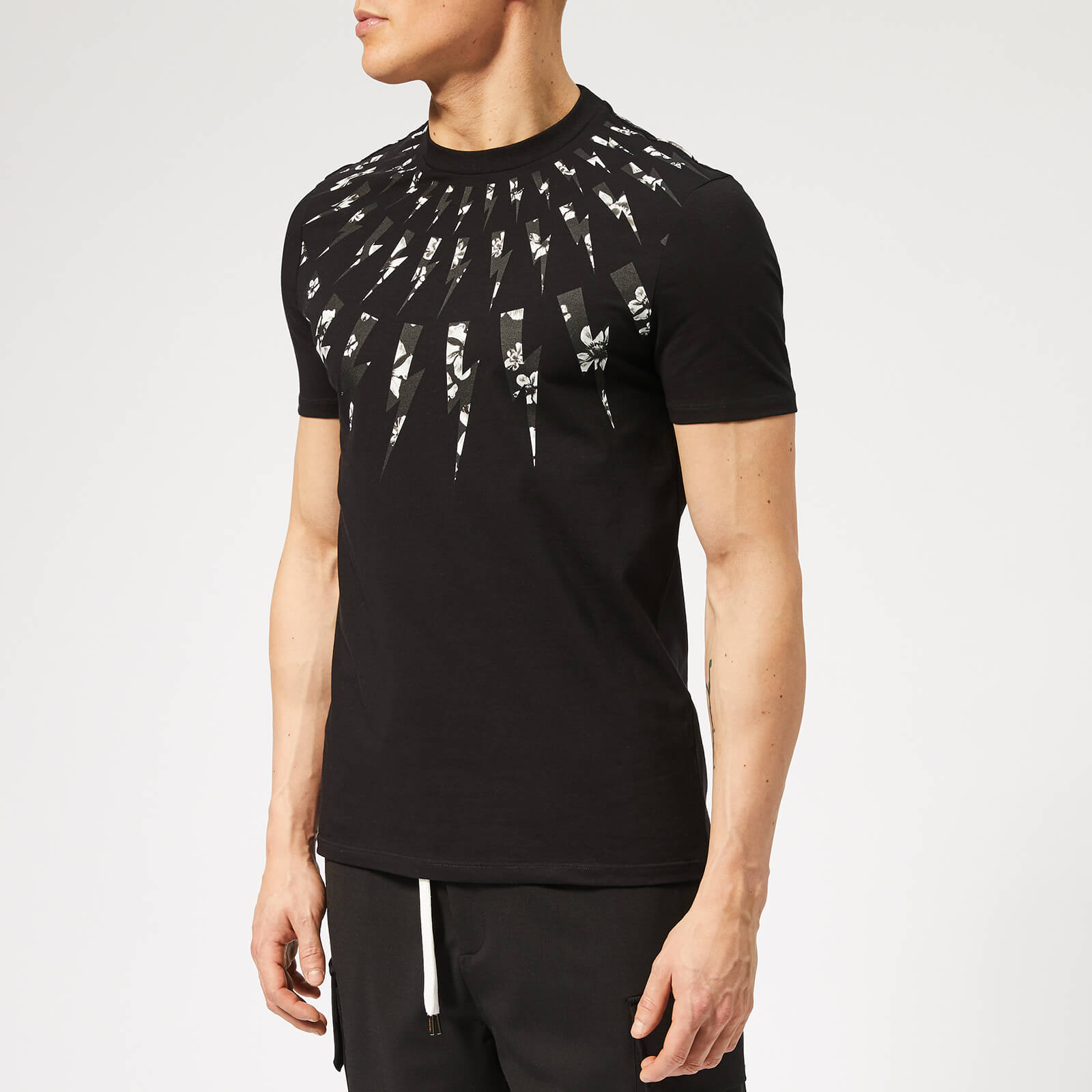 Neil Barrett Men's Fairisle Floral Lightning Bolt T-Shirt - Black | Coggles