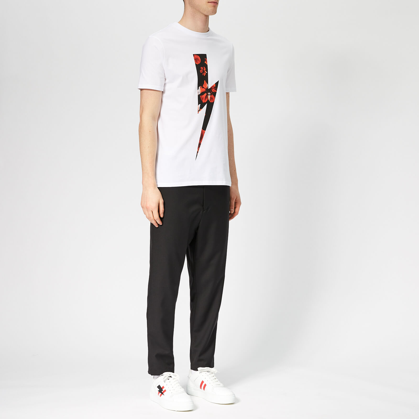 Neil Barrett Men's Floral Thunderbolt T-Shirt - White/Red