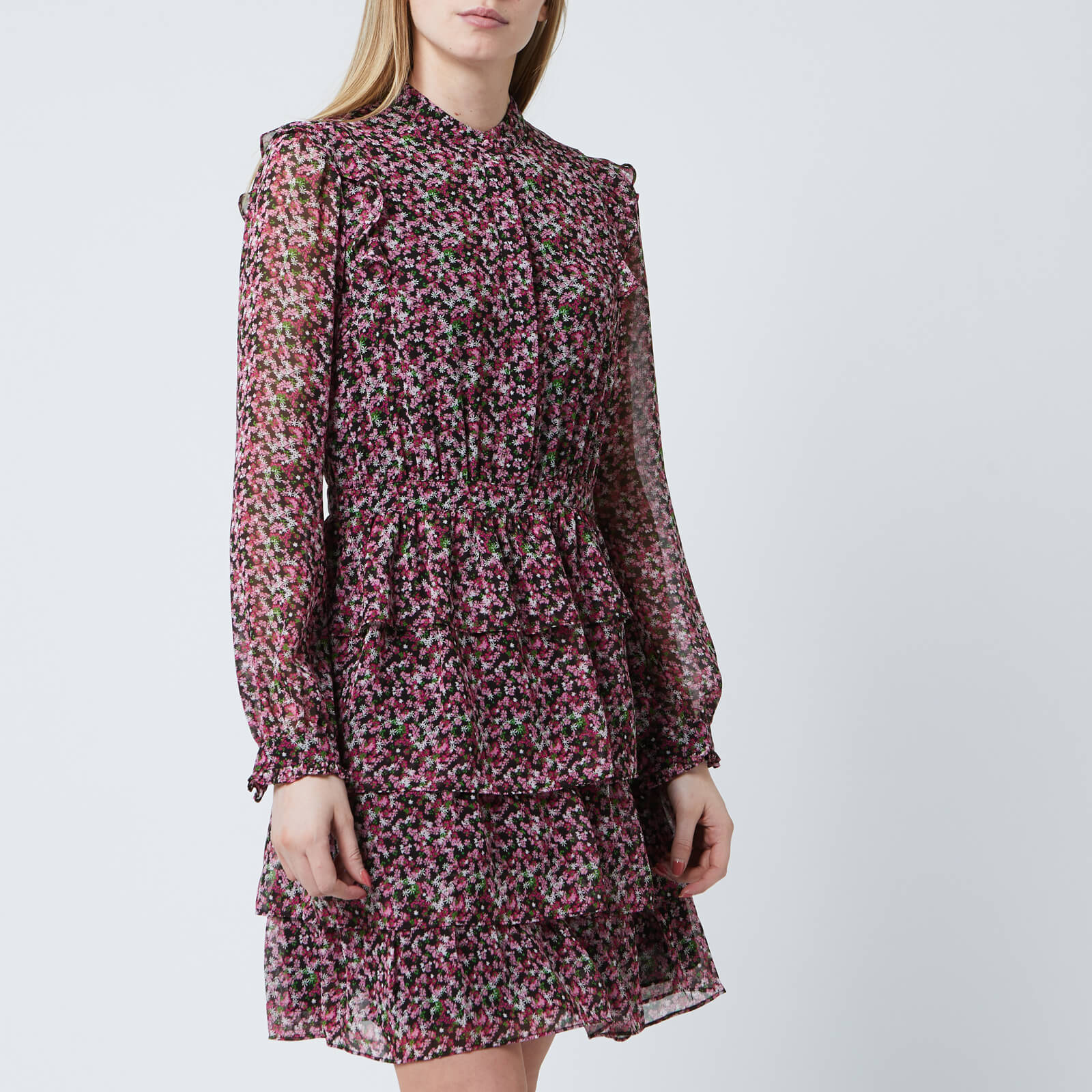 MICHAEL MICHAEL KORS Women s Floral Shirt Dress Black Electric Pink Coggles