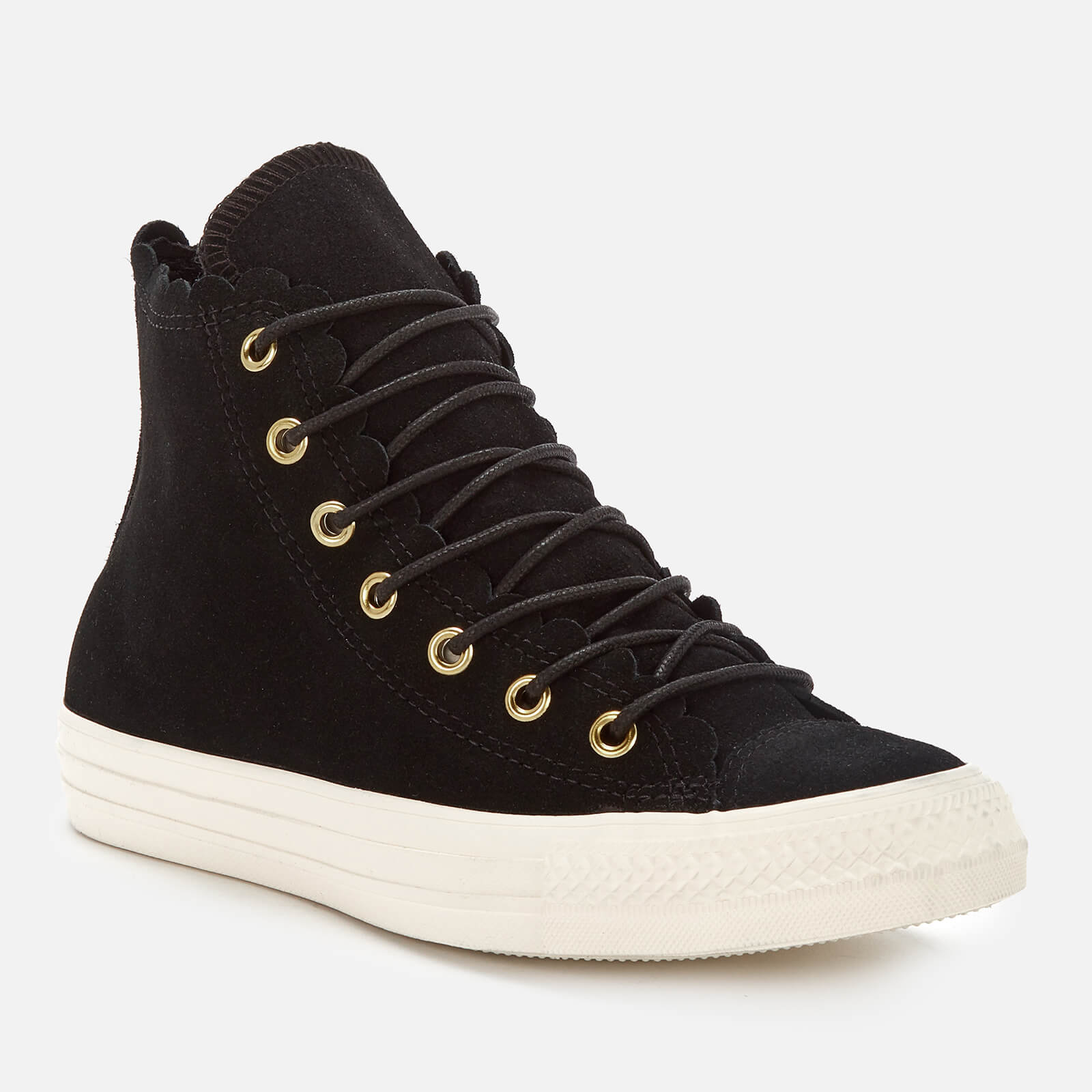 Converse Women s Chuck Taylor All Star Scalloped Edge Hi Top Trainers Black Gold Egret UK 3 Allsole