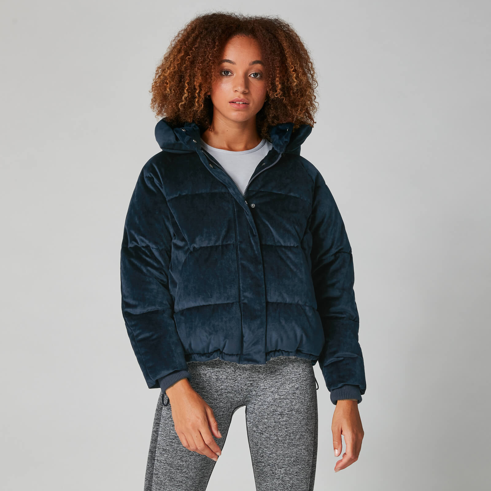 Cropped Velour Puffer - Navy - M