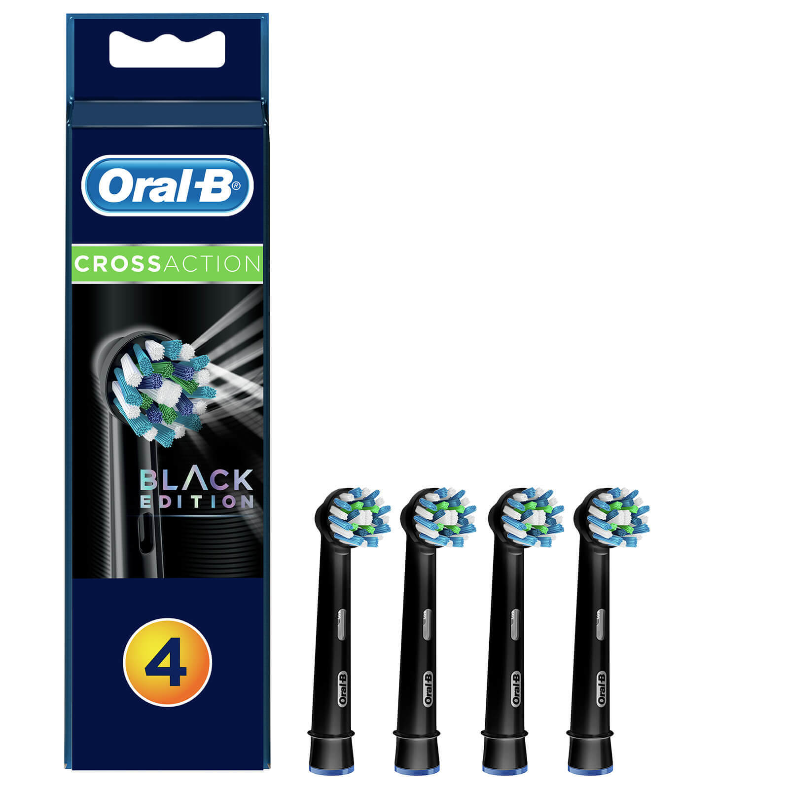 Oral B CrossAction Replacement Electric Toothbrush Heads - Black Edition (Pack of 4)