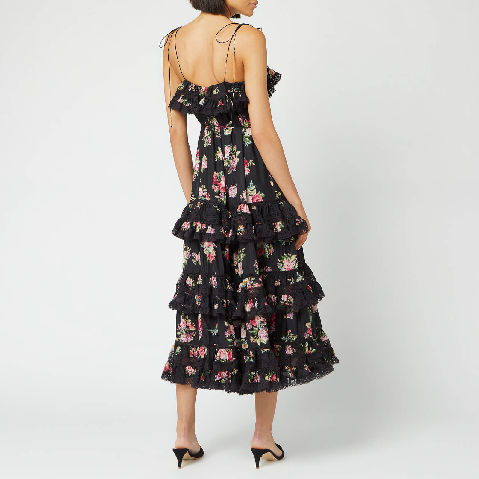 Zimmermann Women s Honour Tiered Tie Dress Black Floral 0 UK 8 Coggles
