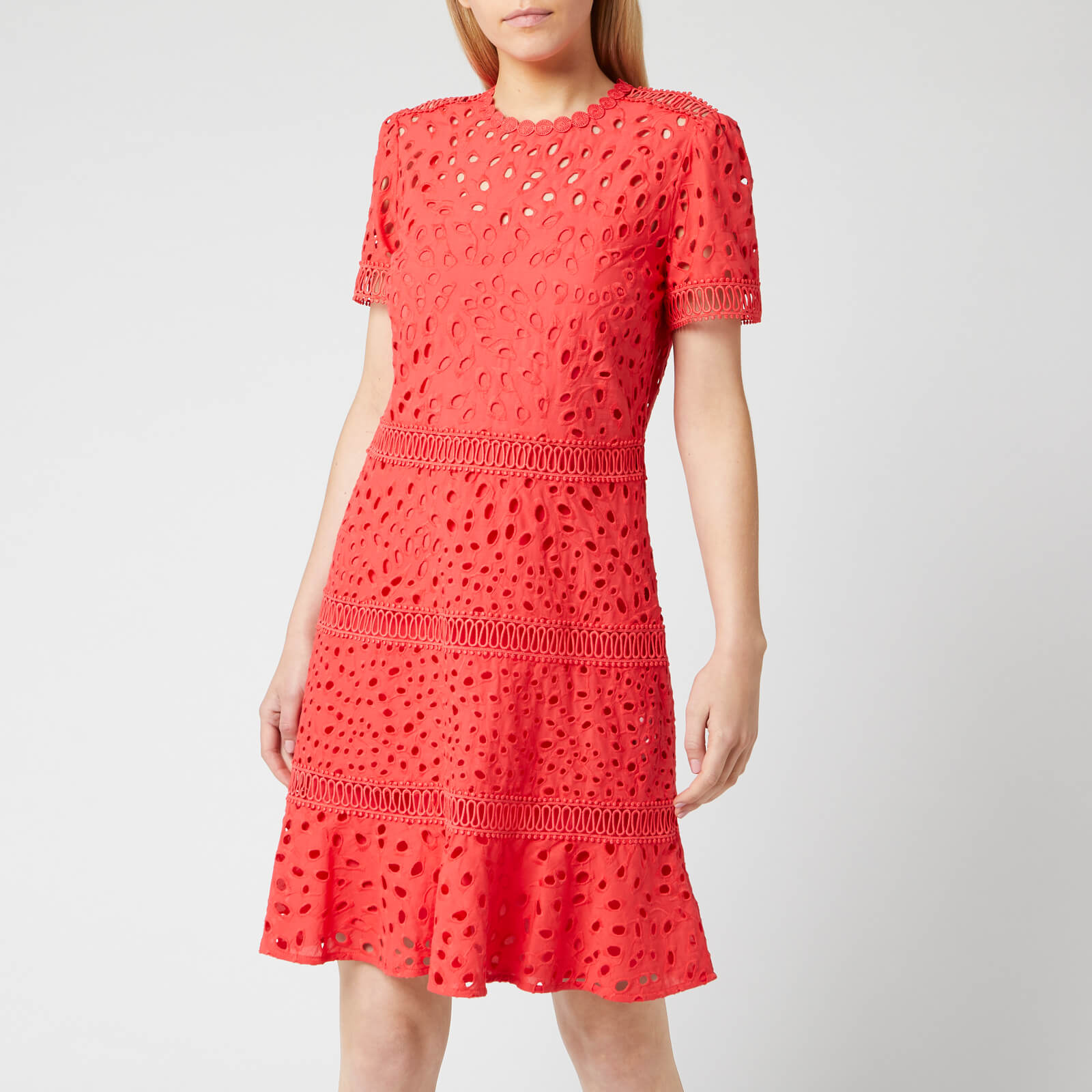 MICHAEL MICHAEL KORS Women s Eyelet Mix Dress Sea Coral US 4 UK 8 Coggles