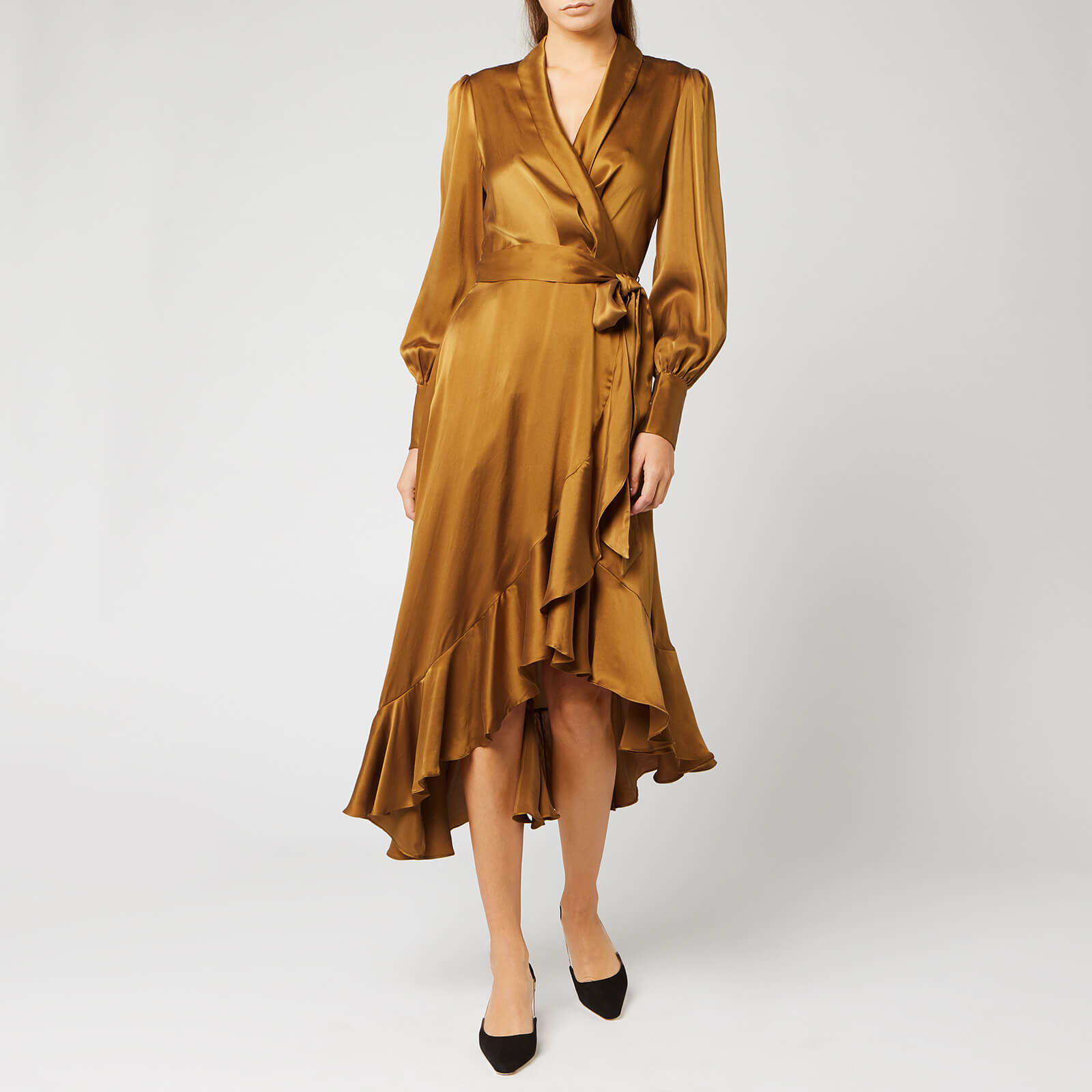 Zimmermann Women s Espionage Silk Wrap Midi Dress Bronze Coggles