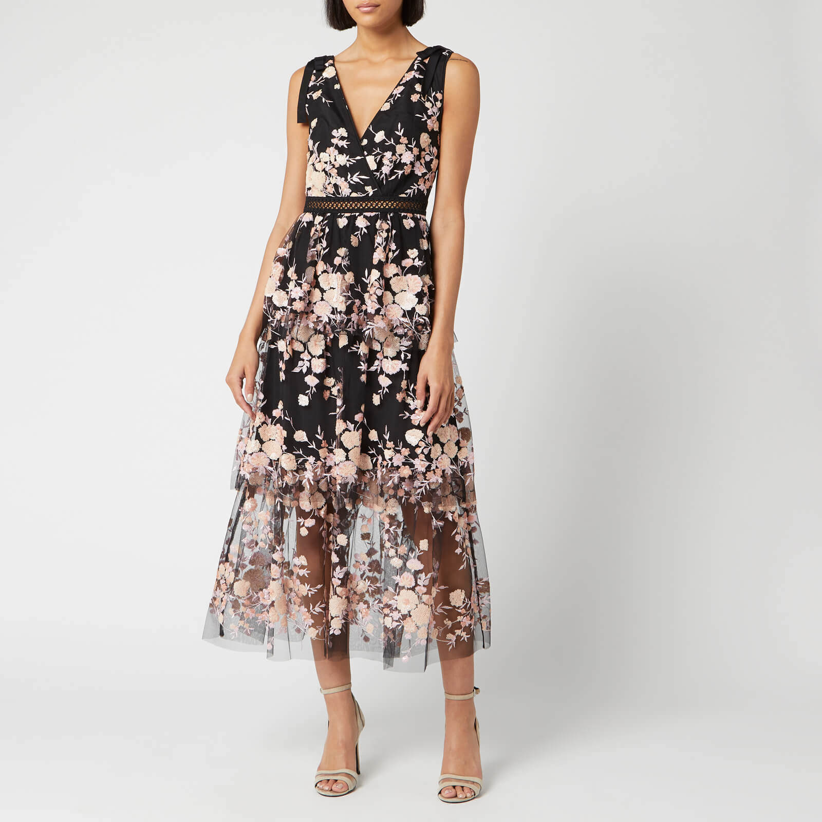 Self Portrait Women s Sleeveless Midnight Floral Mesh Dress