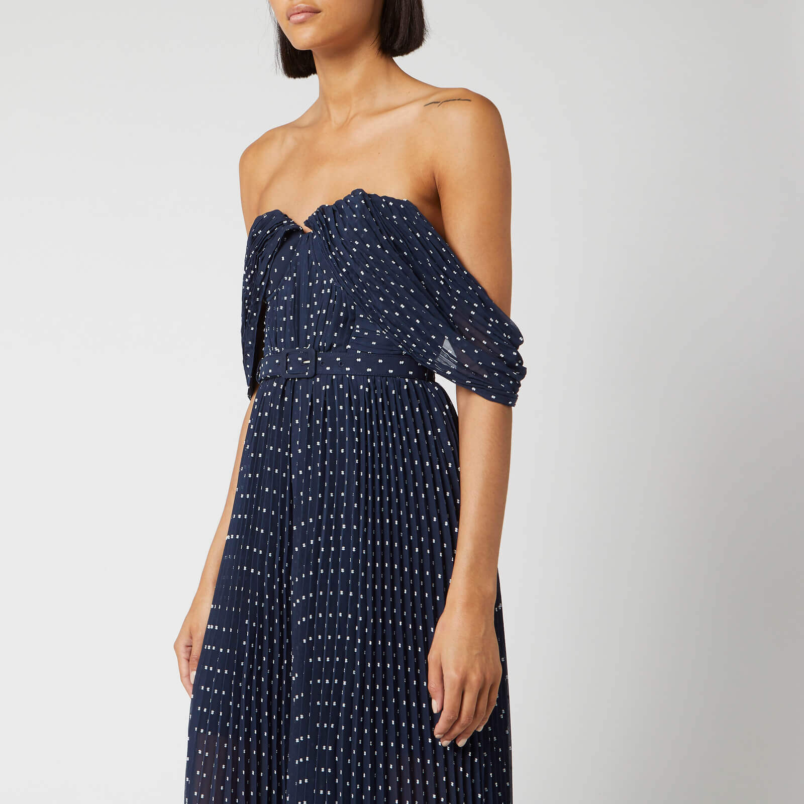 Self Portrait Women s Off The Shoulder Plumetis Jumpsuit Navy Coggles