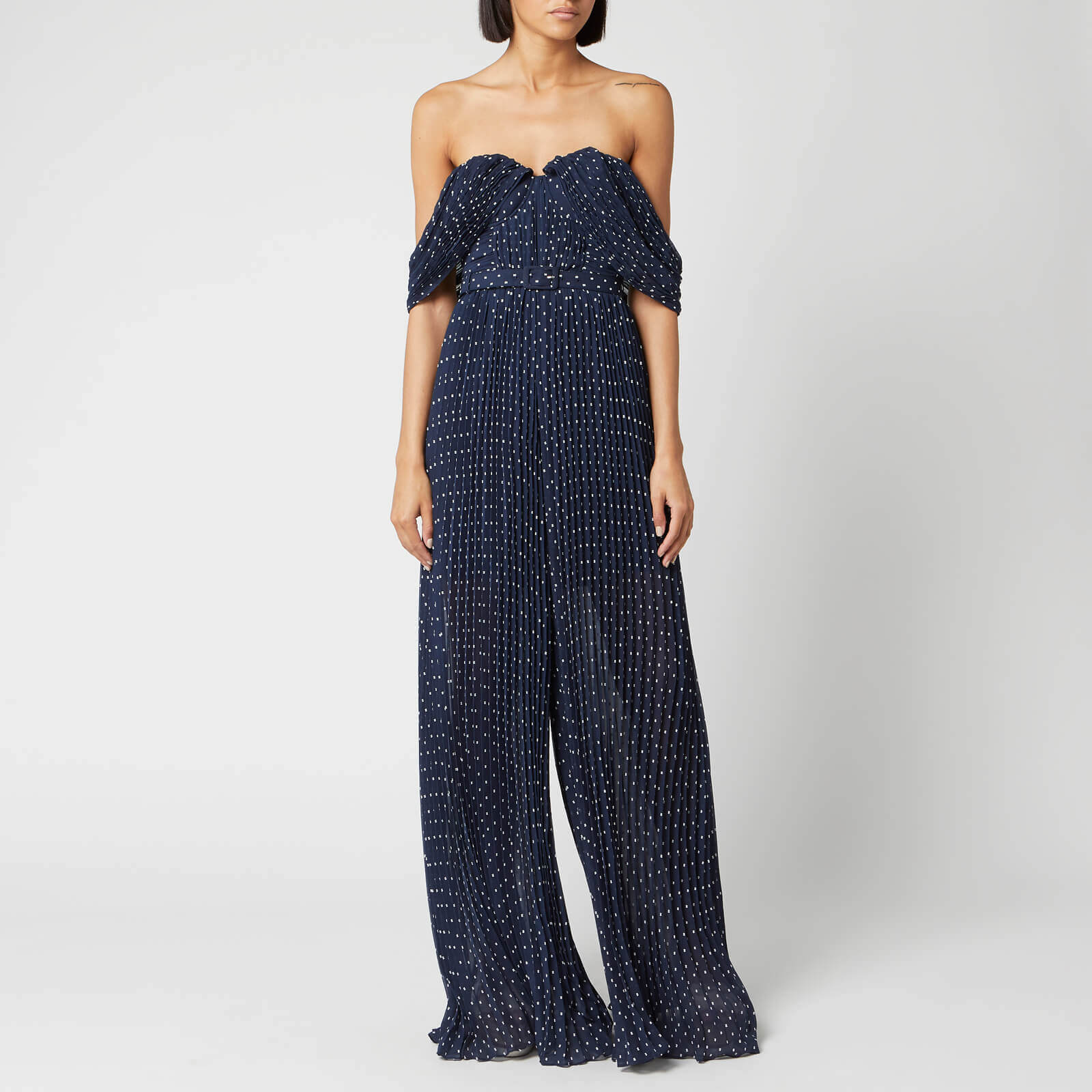 Navy one shoulder plumetis maxi dress clearance