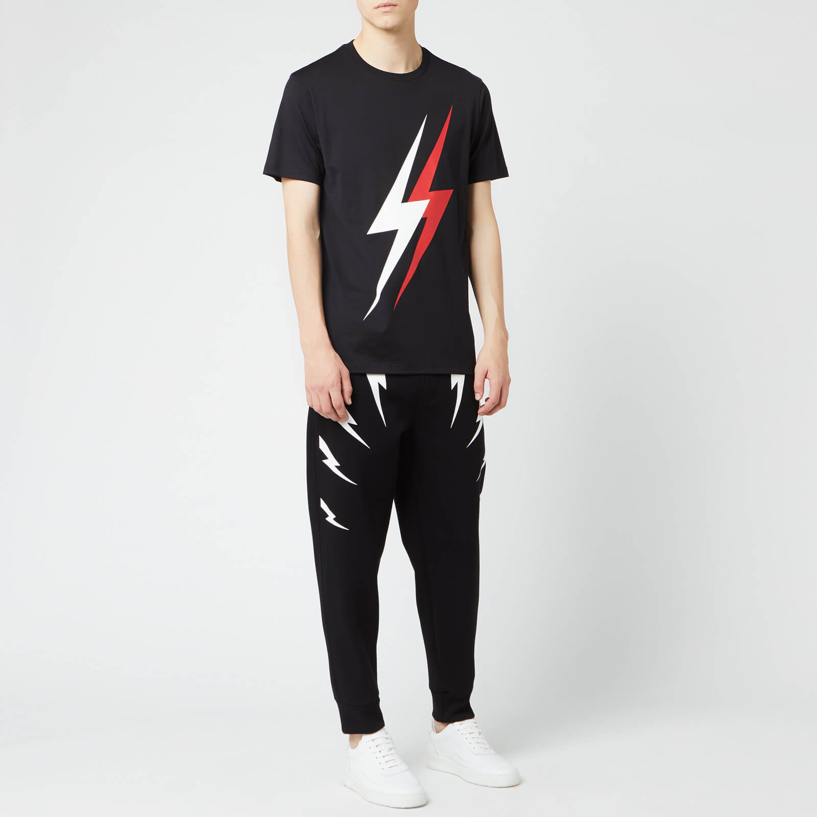 Neil Barrett Men's Double Bolt T-Shirt - Black/White/Red - S