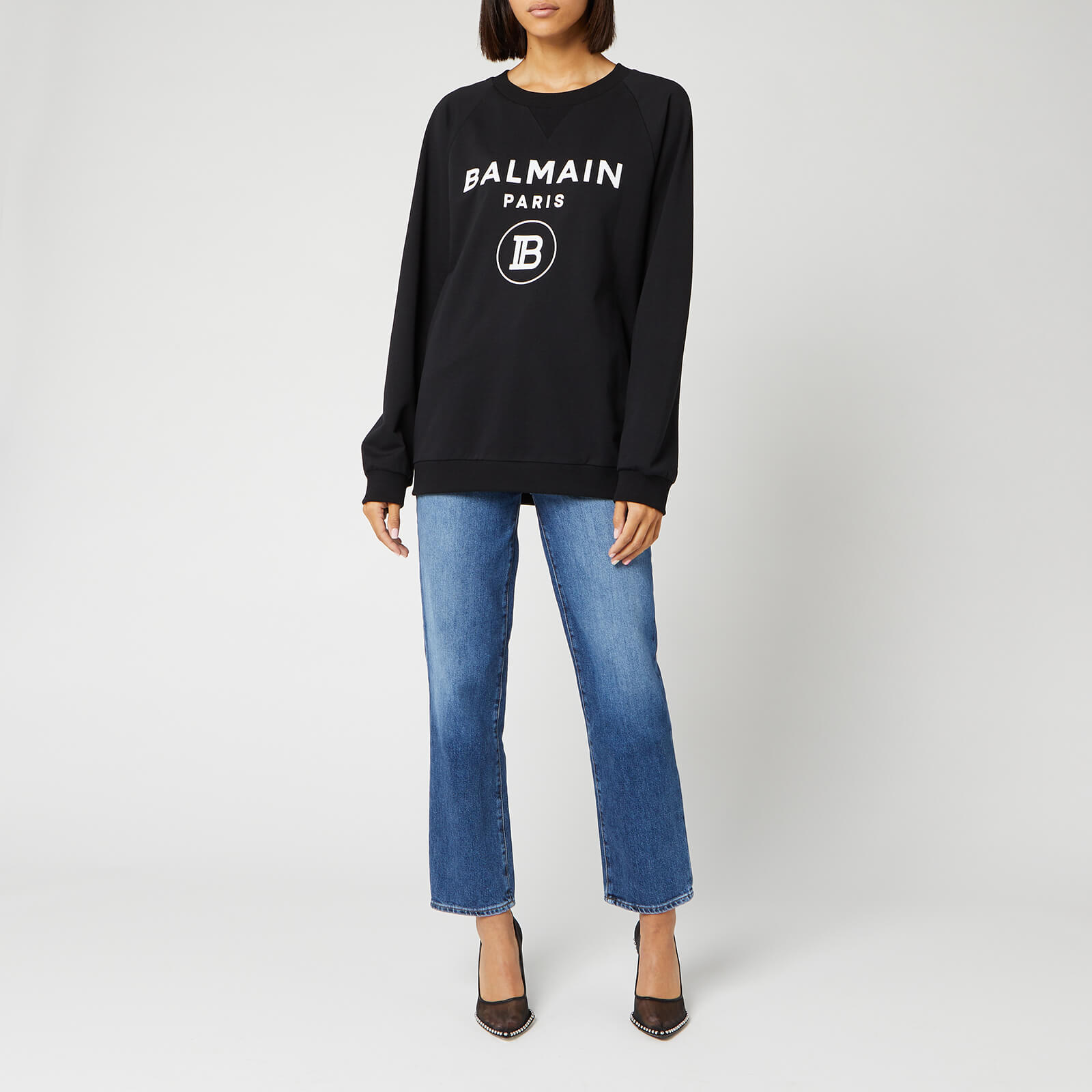 その他 BALMAIN FW25 3 BTN CREW NECK FLEECE LOGO (EF1JQ002BB02 EAB) Metallic flocked Balmain sweatshirt - Men | BALMAIN