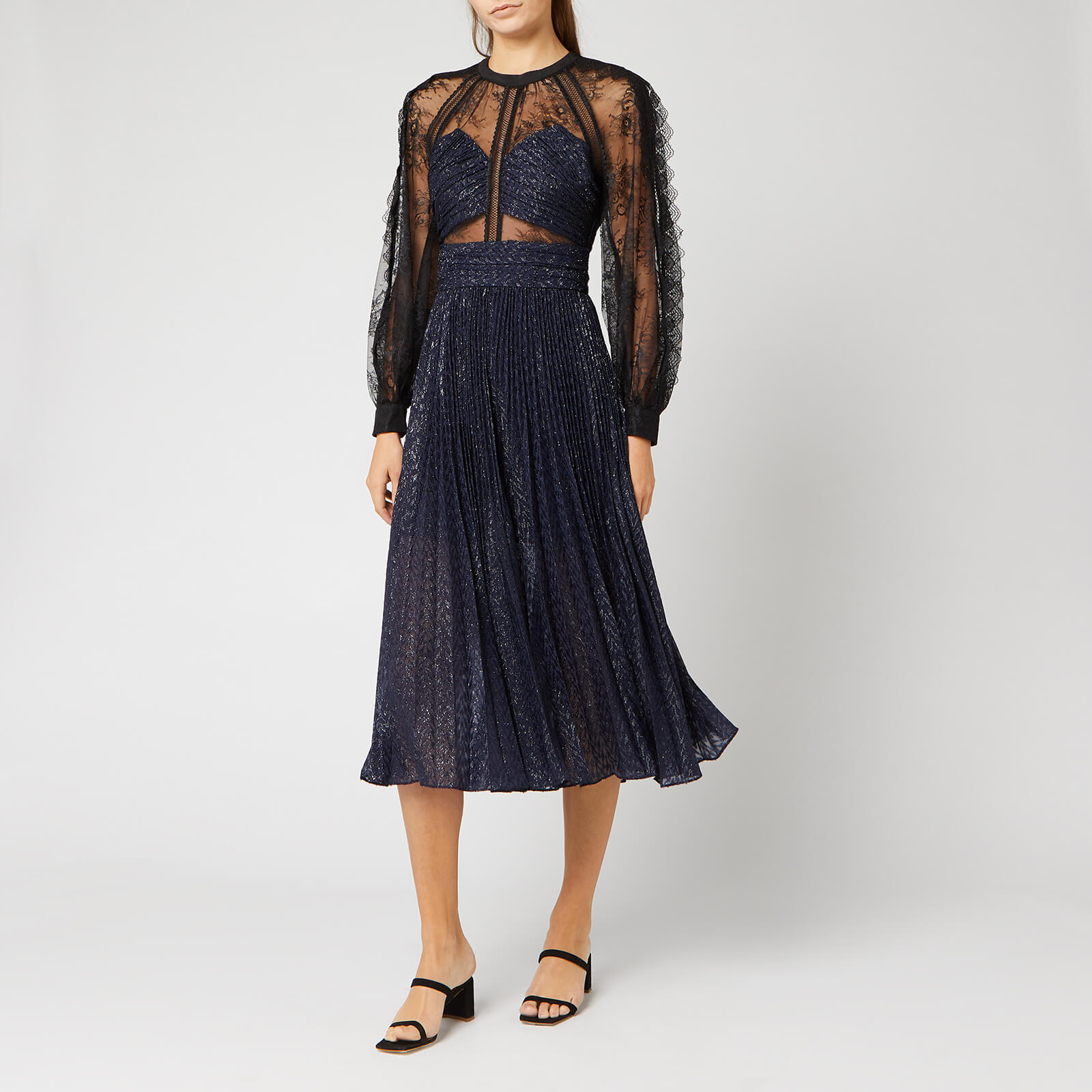 Self Portrait Women s Fil Coupe and Fine Lace Midi Dress Navy Black UK 6 Coggles