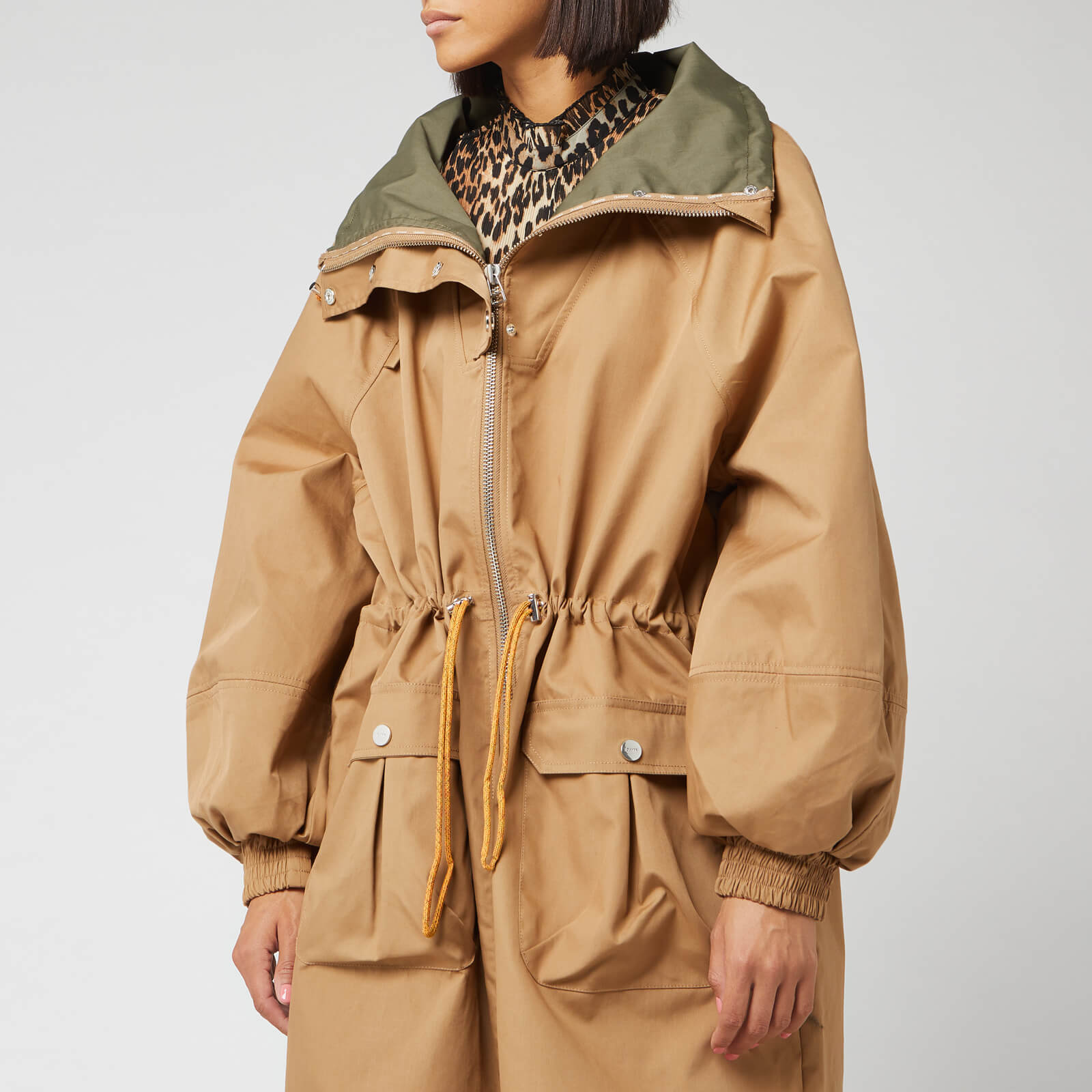 Ganni Women s Double Cotton Coat Tiger s Eye Coggles
