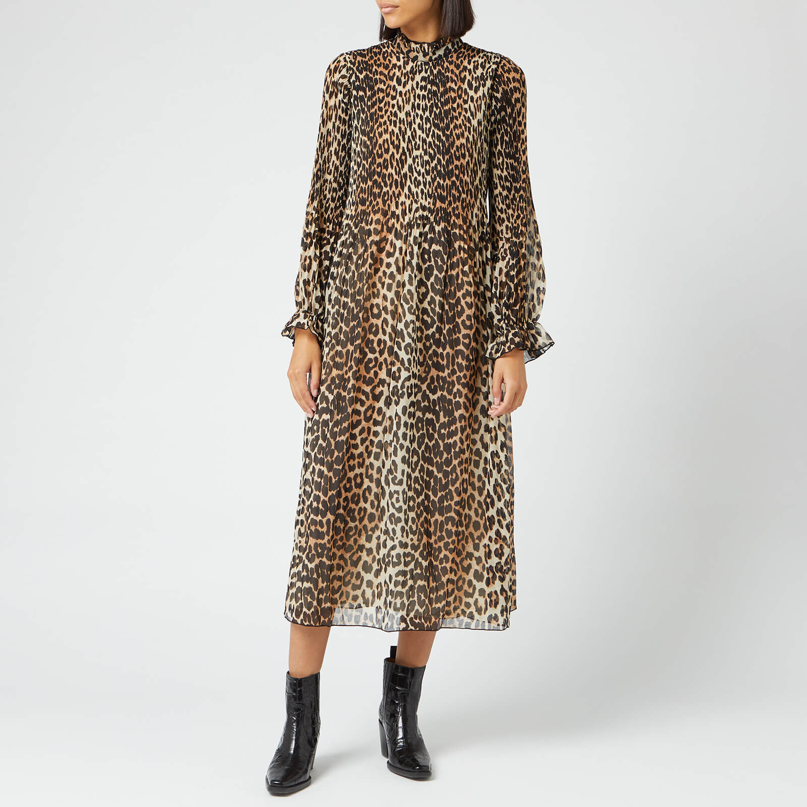 Ganni Women's Pleated Georgette Dress - Leopard - EU 34/UK 6