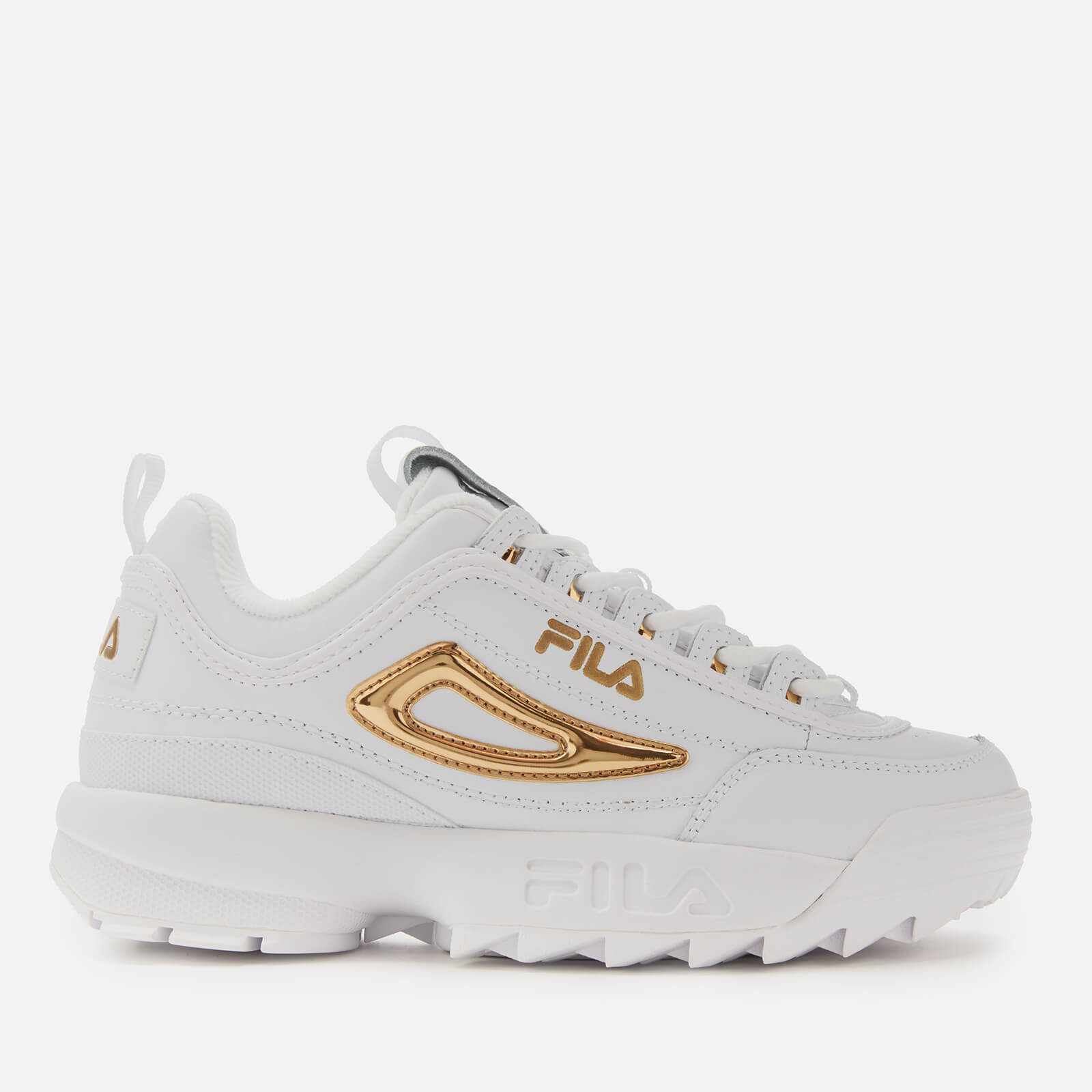 FILA Women s Disruptor 2 Metallic Accent Trainers White Metallic Gold UK 3 Allsole