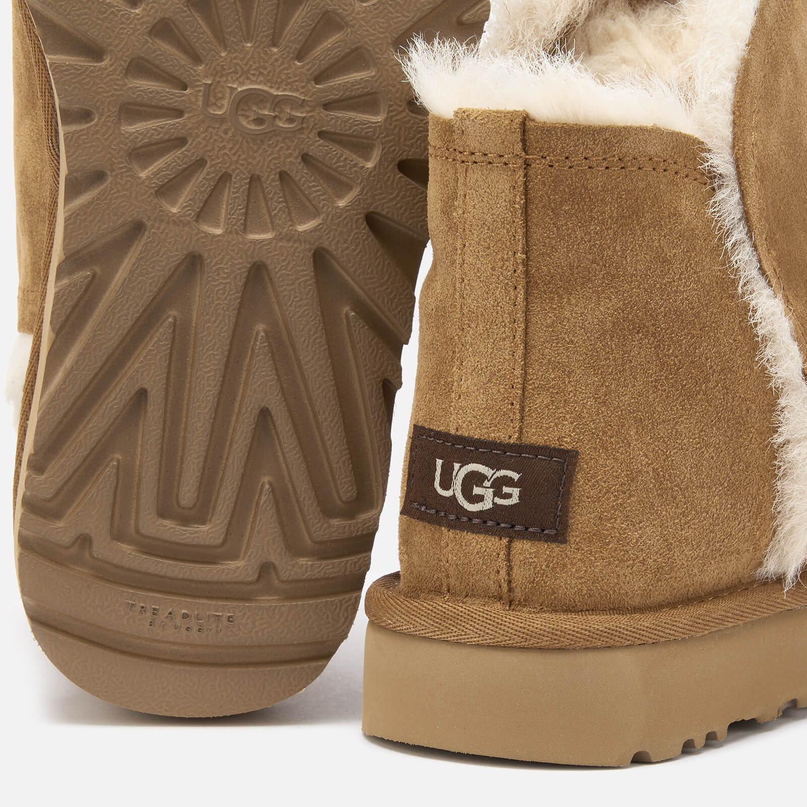 UGG Women s Classic Mini Fluff Trim Sheepskin Boots Chestnut Allsole