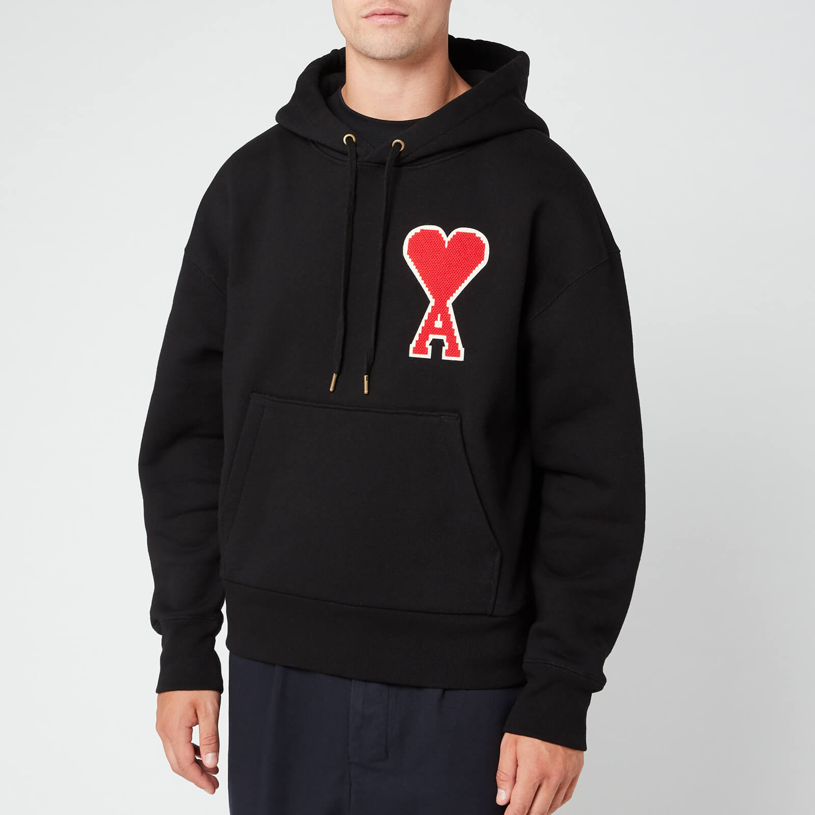 AMI Men s Hoodie Big Coeur Patch Noir Coggles