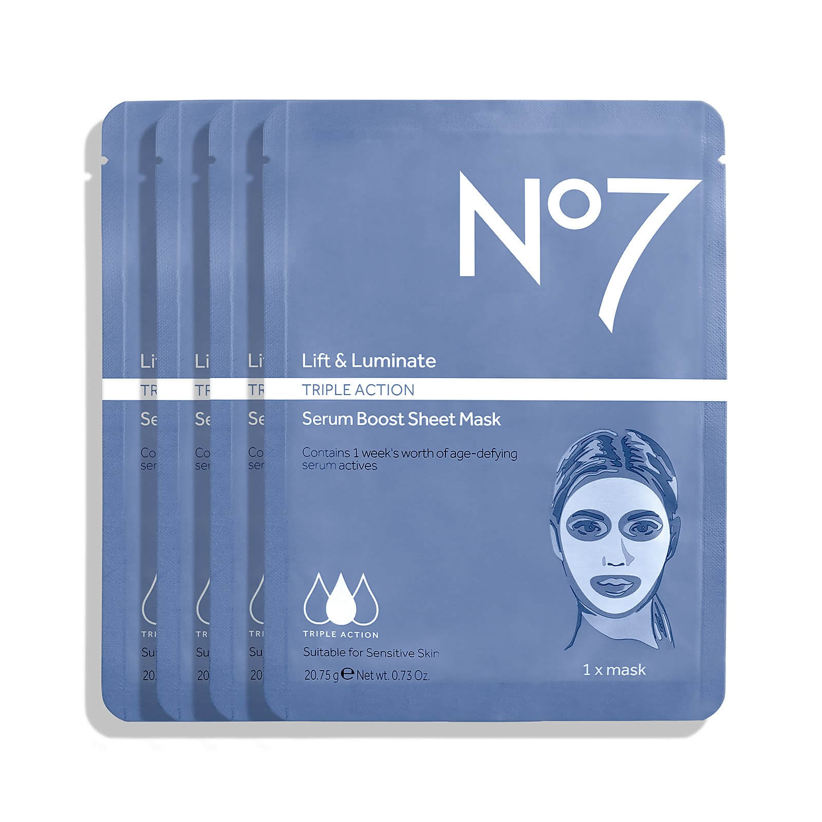 No7 Lift & Luminate Triple Action Serum Boost Sheet Mask (4 Pack