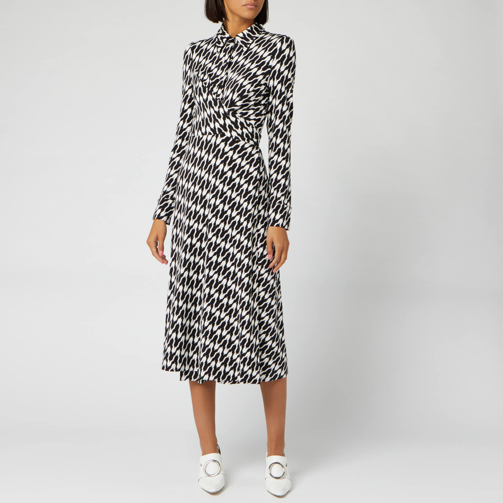 Diane von Furstenberg Women's Sana Midi Dress - Empire Houndstooth Ivory -  S | Coggles