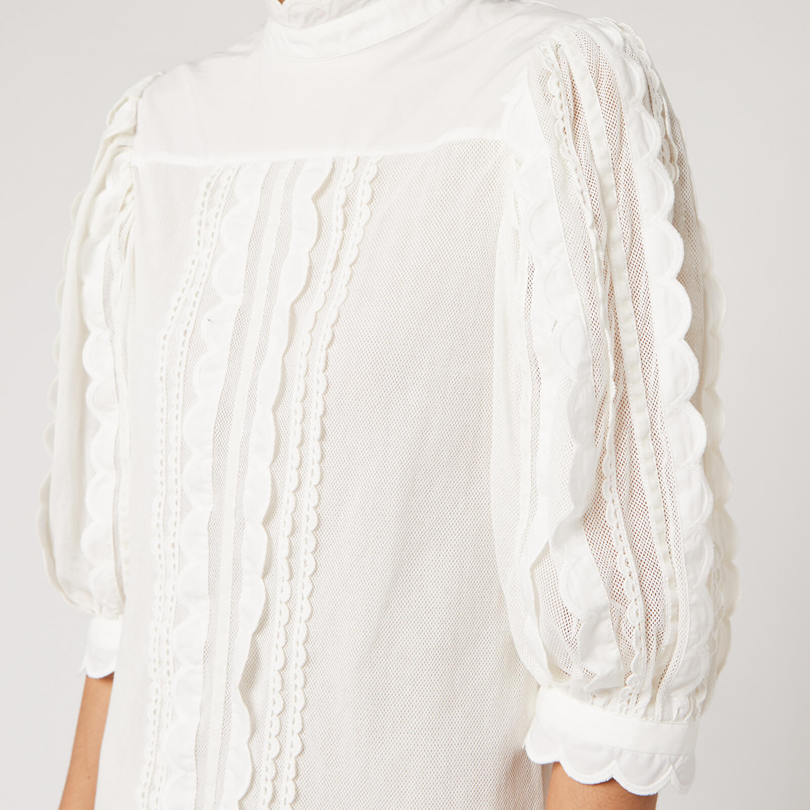 Chloé High Low Ruffle Top In Silk Mousseline in Whisper