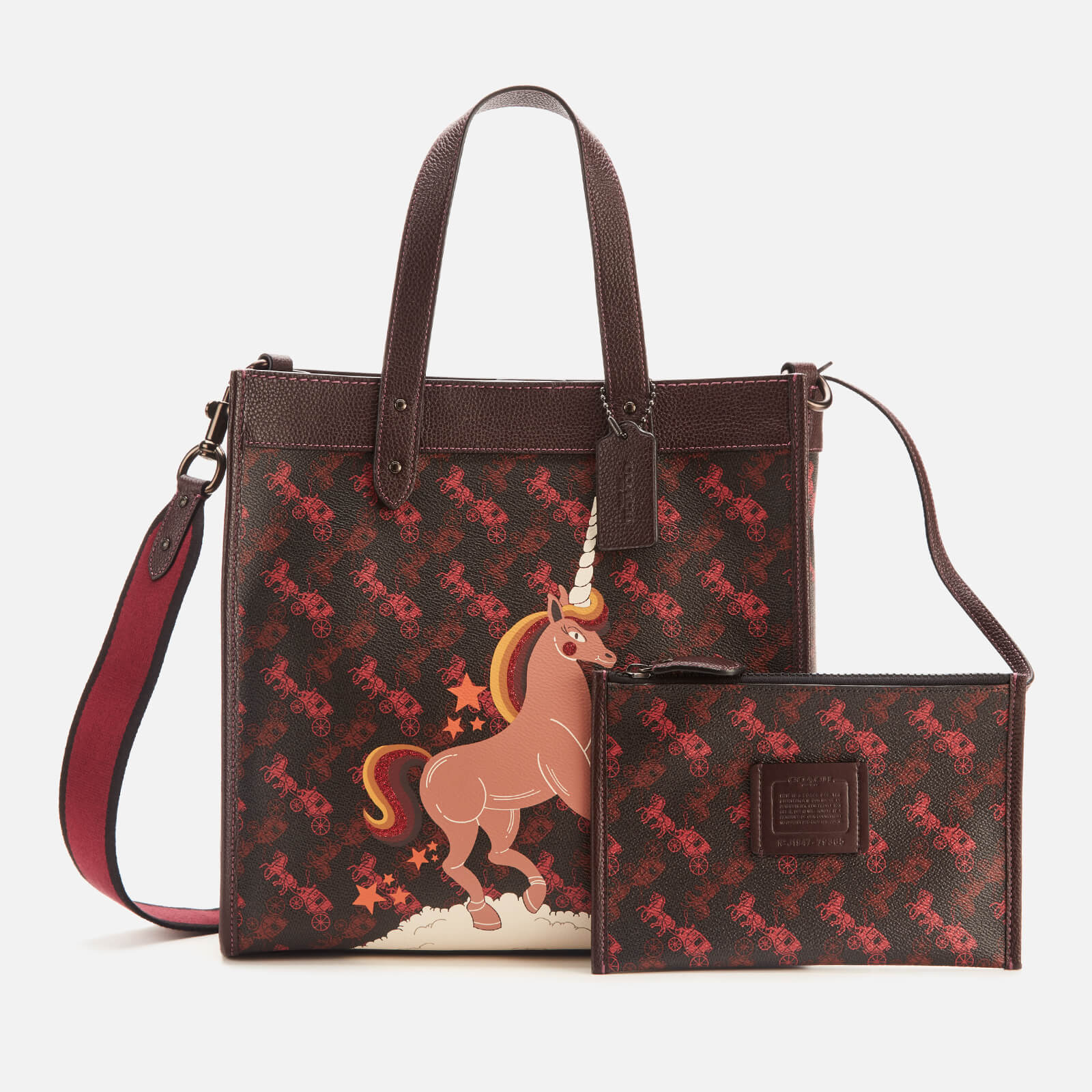 Coach 1941 Women s Coated Canvas Unicorn Print Medium Tote Bag Black Oxblood Coggles