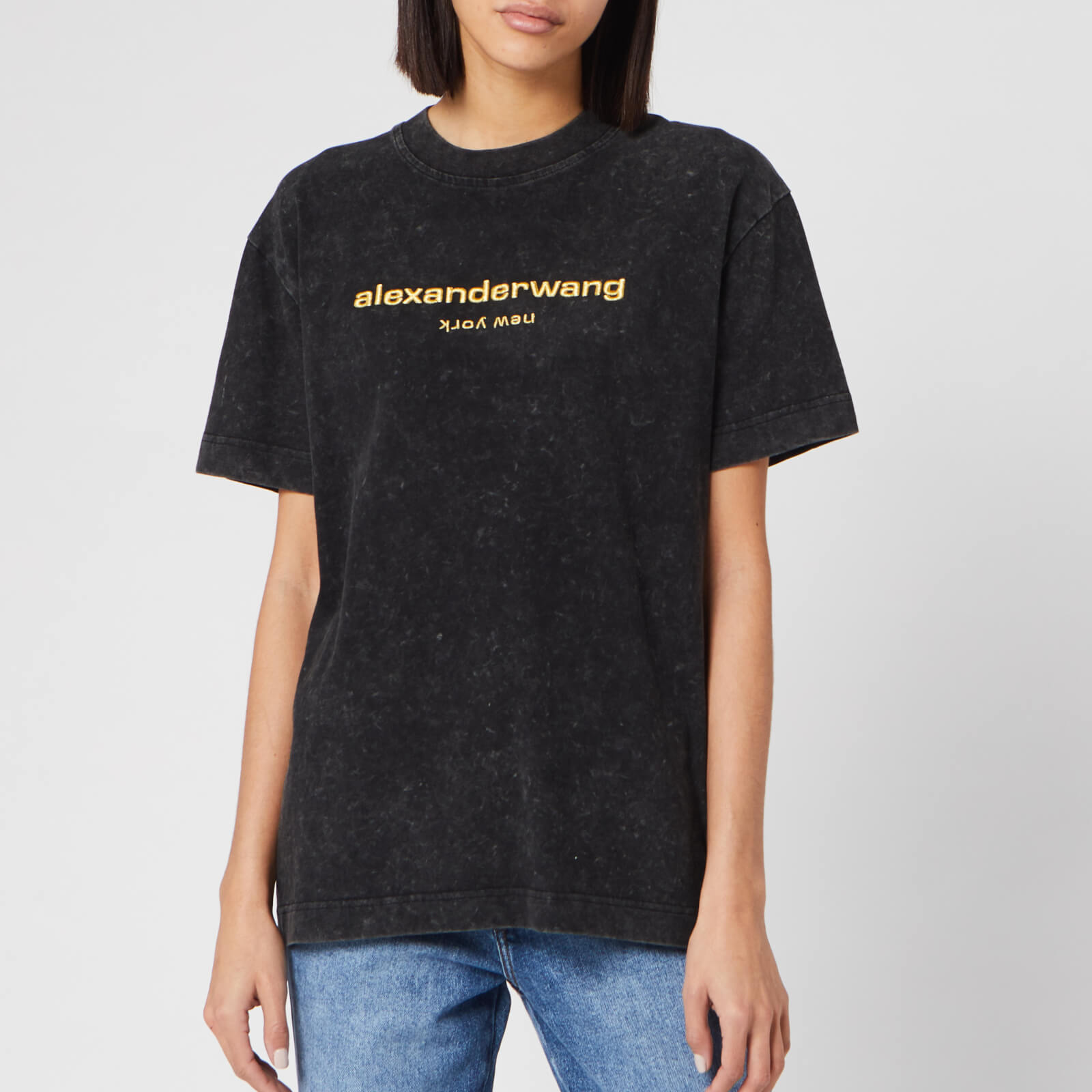 Alexander Wang Women's Acid Wash Short Sleeve T-Shirt with Logo Embroidery  - Acid Black - XS | Coggles