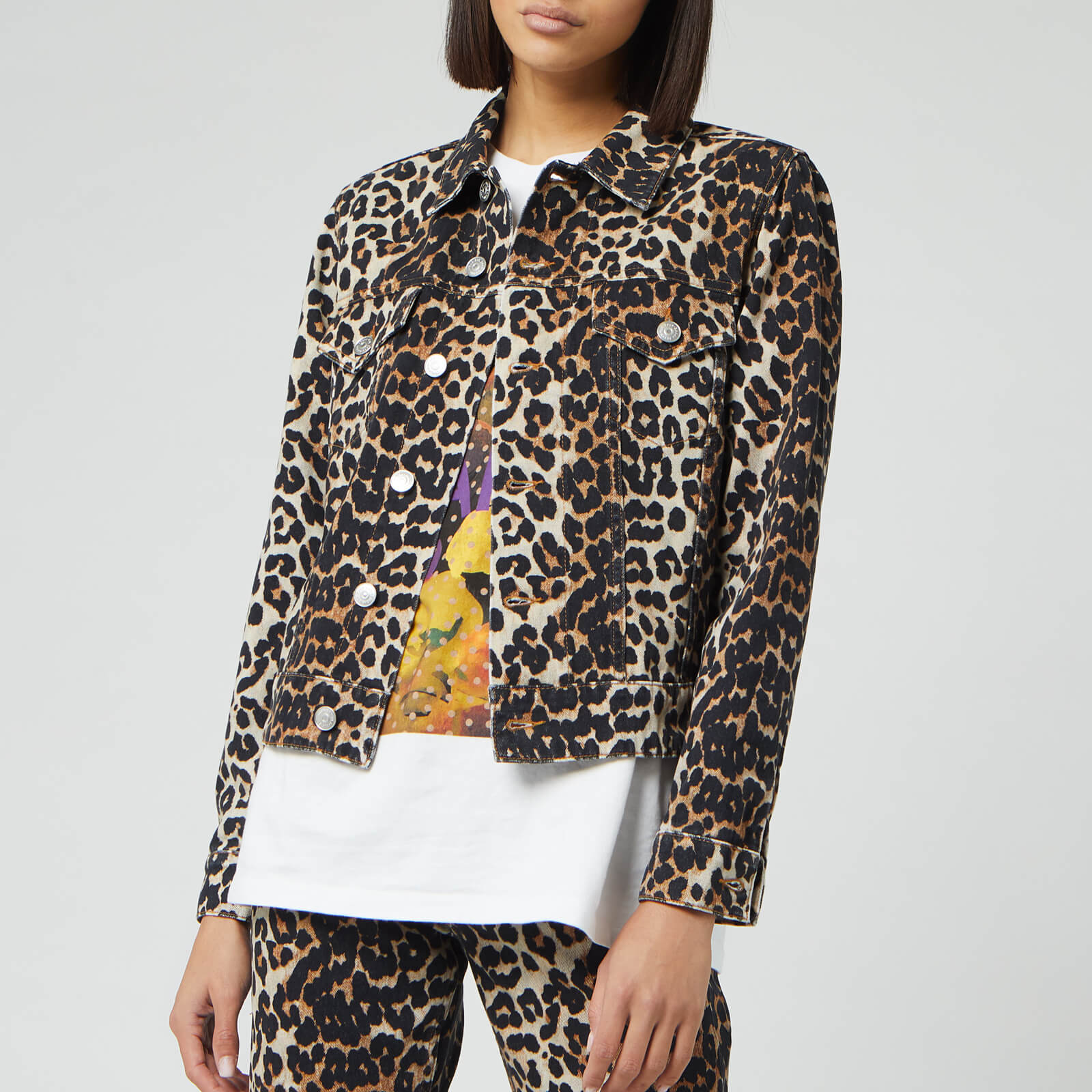 RAEY Leopard-Print Organic-Cotton Denim Jacket in Beige | Endource