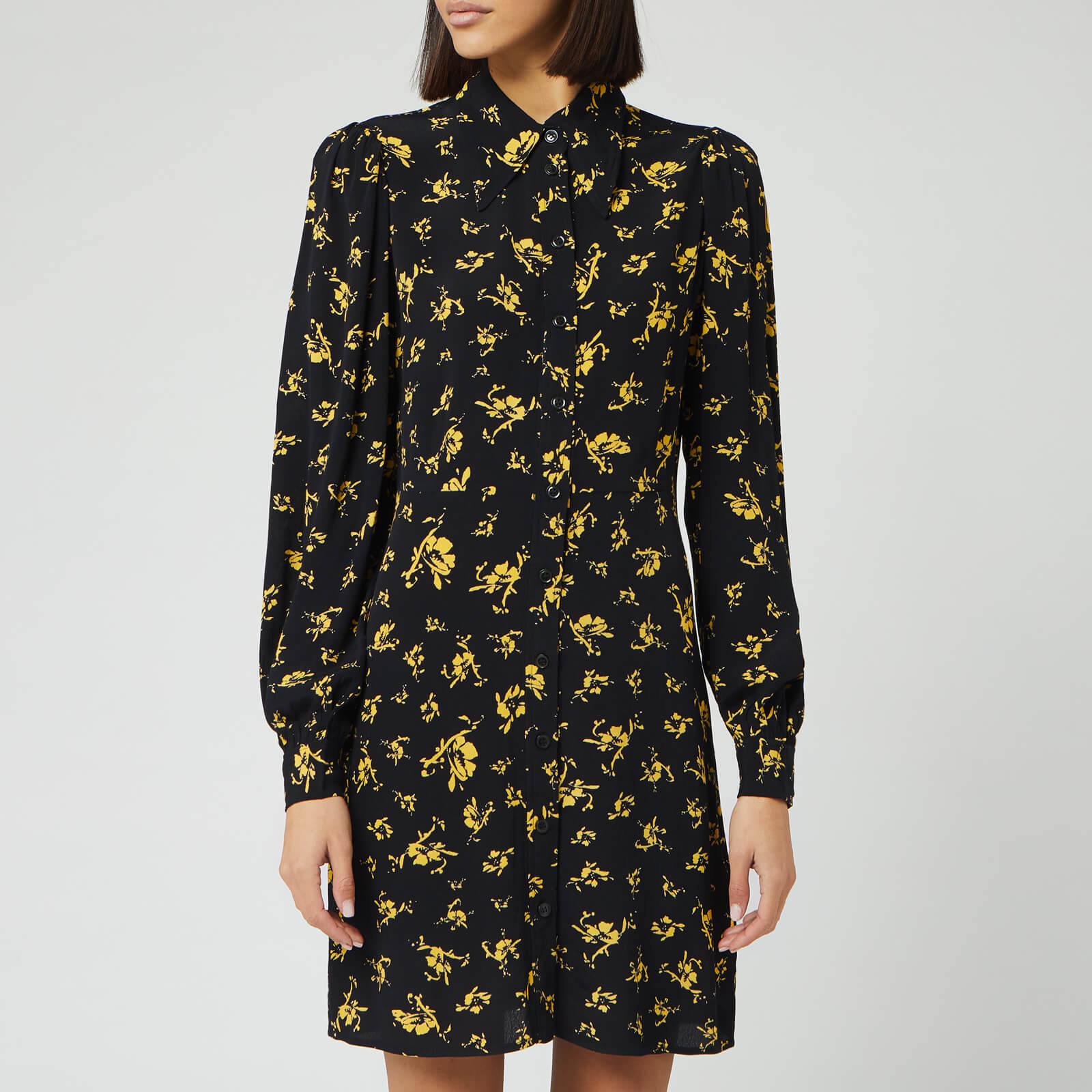 Ganni Women s Floral Printed Crepe Collar Mini Dress Black Coggles
